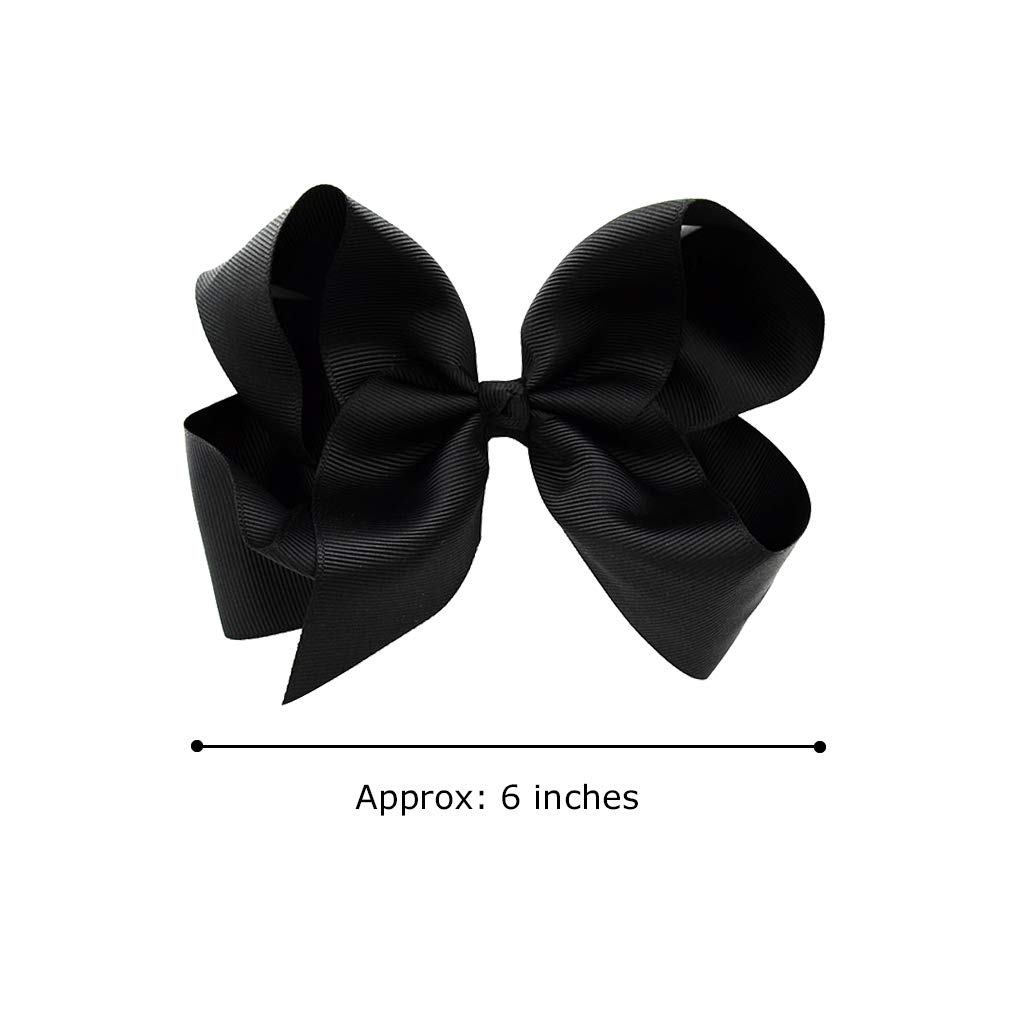 12 PCS 6 Inch Handmade Grosgrain Ribbon Hair Bows with Alligator Clips - Hair Accessories for Toddler Girls & Teens (Black) - Perfect for Parties, School & Special Occasions