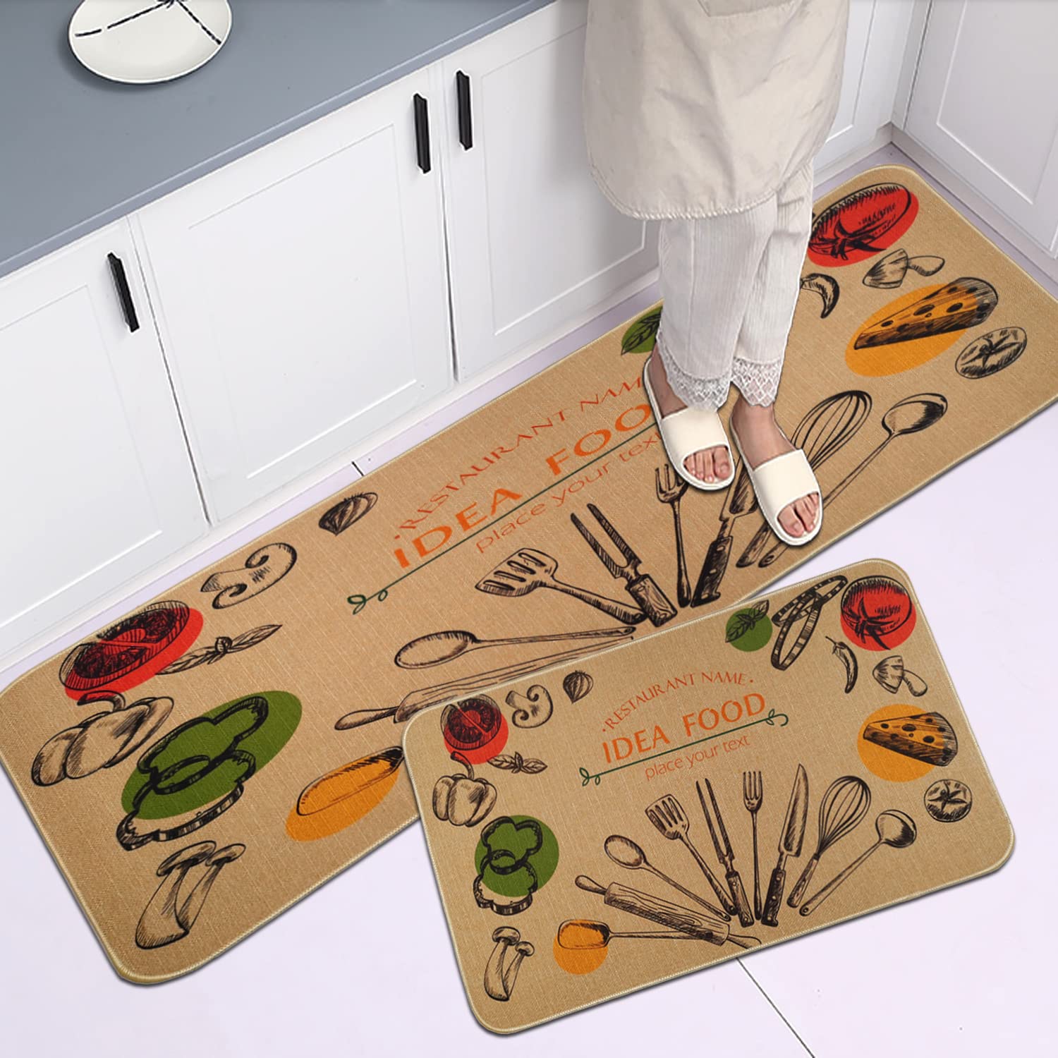 ZKZNsmart Non-Slip Washable Kitchen Floor Mats Set of 2, Rubber Backing Farmhouse Style Rugs for Kitchen, Dining Room, Holiday Party - Perfect for Cooking, Cleaning and Home Decor