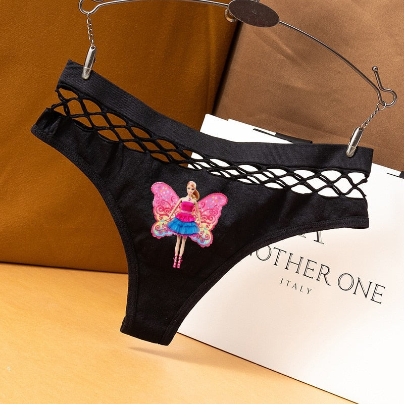 Barbie Princess Sexy Fishnet Hollow-Out Sports Thong Panties for Women - Y2K Fashion Bikini Briefs for Workout, Party & Lingerie