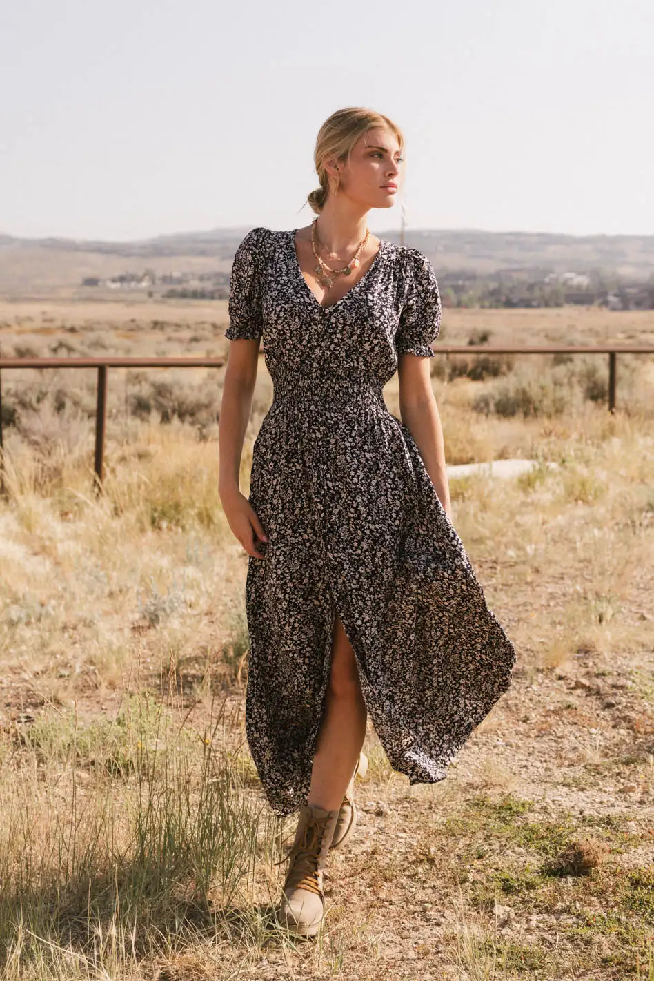 Margaret Floral Midi Dress - Women's Vintage Floral Print Summer Dress with Short Sleeves | Perfect for Beach Vacations, Garden Parties & Date Nights