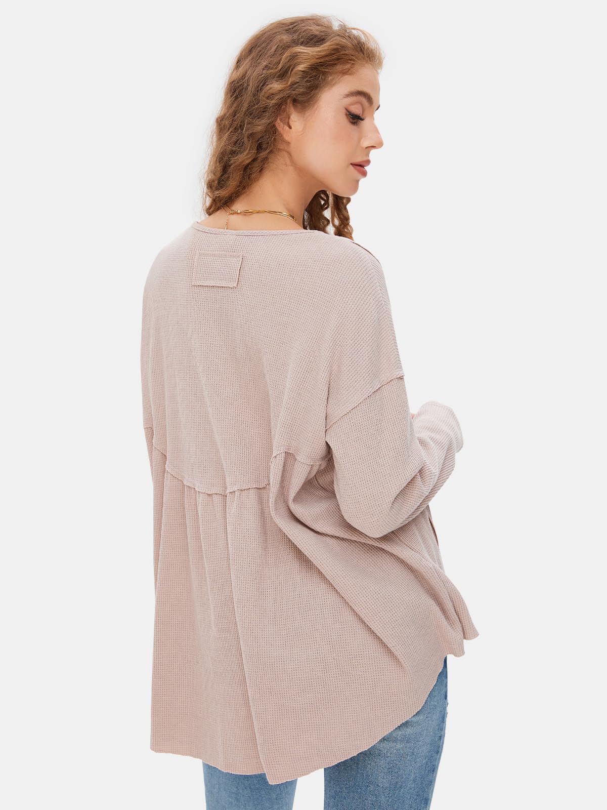 EXLURA Women's Waffle Knit Long Sleeve Crewneck Tunic Top - Loose Fit Babydoll Style Maternity Shirt for Fall & Winter 2025 Fashion | Casual Wear, Layering, Pregnancy Comfort, Office & Weekend Outfits