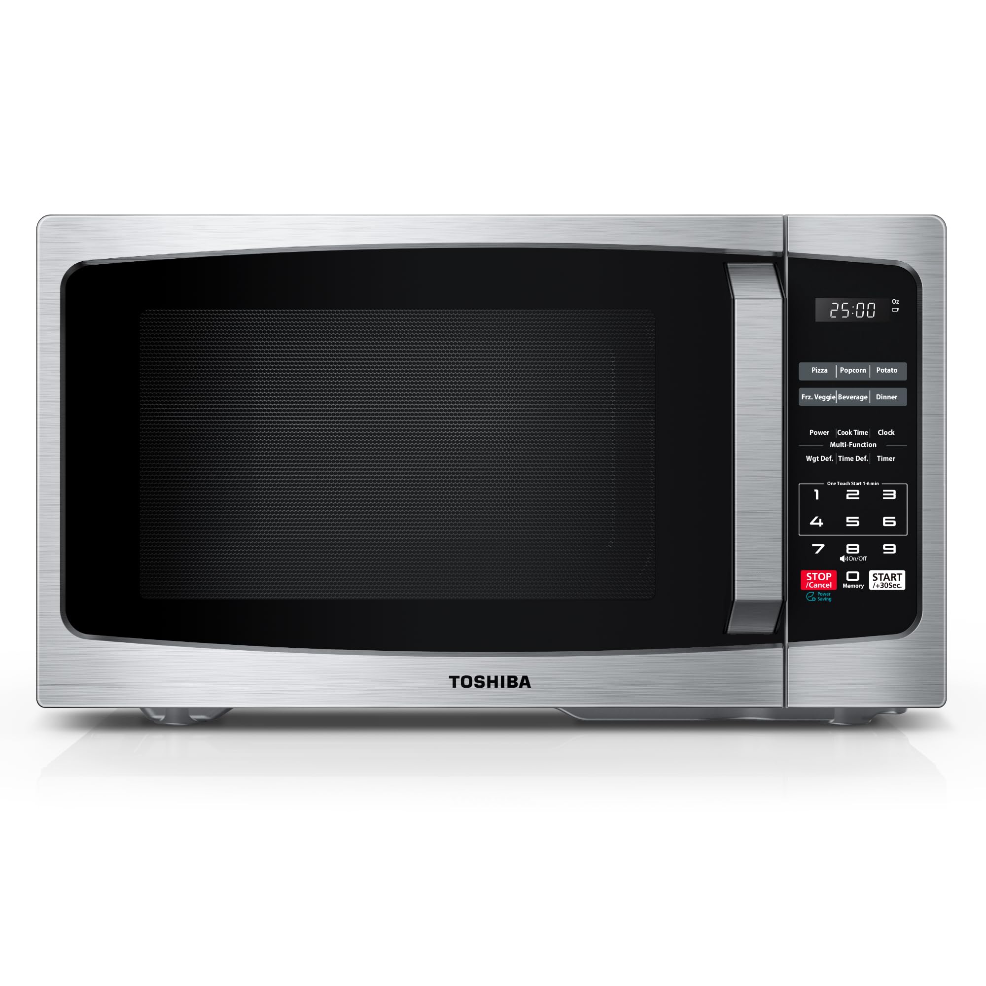TOSHIBA 0.9 Cu Ft Stainless Steel Microwave Oven - 900W with ECO Mode, LED Lighting & Sound On/Off Function | Compact Countertop Microwave for Small Kitchens, Dorms & Office Break Rooms