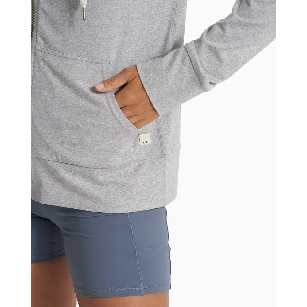 Vuori Women's Halo Performance Hoodie 2.0 - Pale Grey Heather - Lightweight Workout & Lounge Hoodie for Yoga, Running & Casual Wear