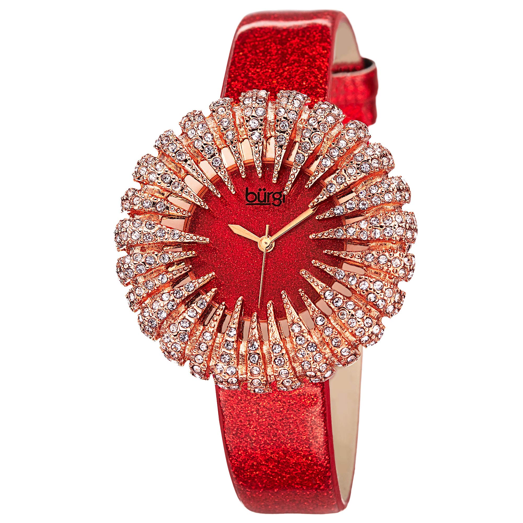 Burgi Crystal Women's Watch - Leather Strap for Elegant Occasions