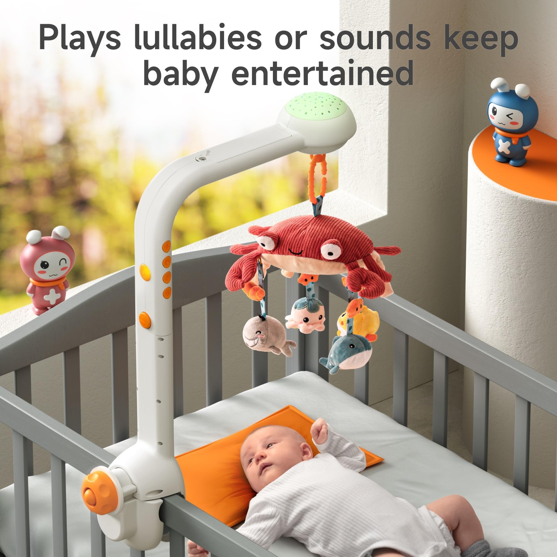 TUMAMA Baby Crib Mobile with Music, Lights & Soft Animals - Rotating Motorized Nursery Toy with Rattle for Newborns 0-3-6-9 Months - Perfect Baby Shower Gift & Sleep Aid for Infant Bedroom Decor