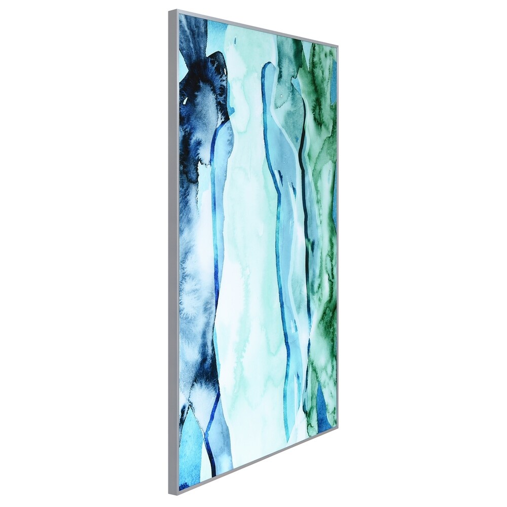 Abstract Blue & Green Silhouette Wall Art - Glass Panel with Silver Anodized Aluminum Frame - Modern Home & Office Decor for Living Room, Bedroom or Workspace