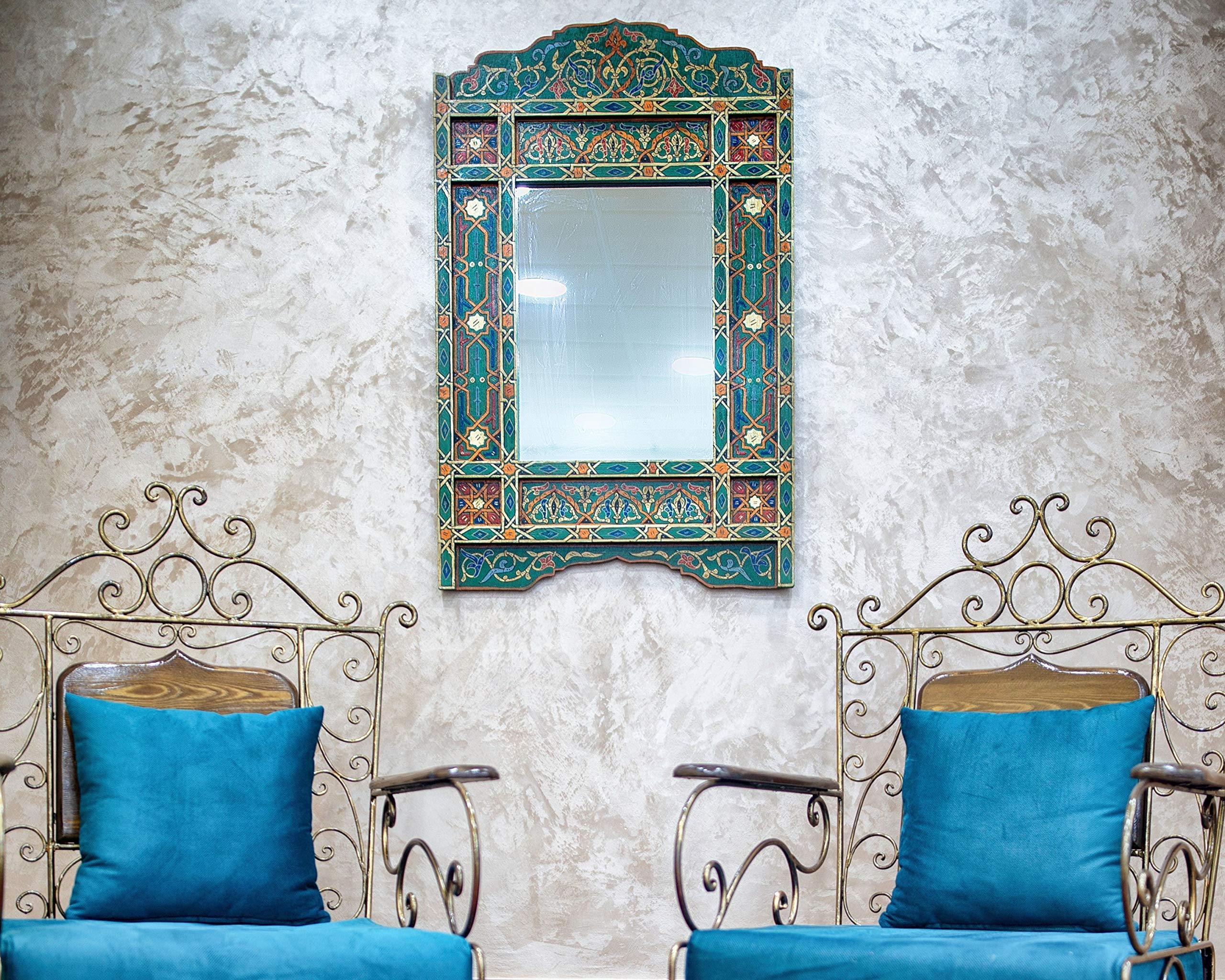 Handcrafted Moroccan Mirror Frame - Farmhouse Arch Mirror with Large Wooden Design - Rustic Bathroom & Red Brick Rectangular Hanging Wall Decor (Purple) - Perfect for Boho Home Decor, Living Room Accent & Bedroom Statement Piece