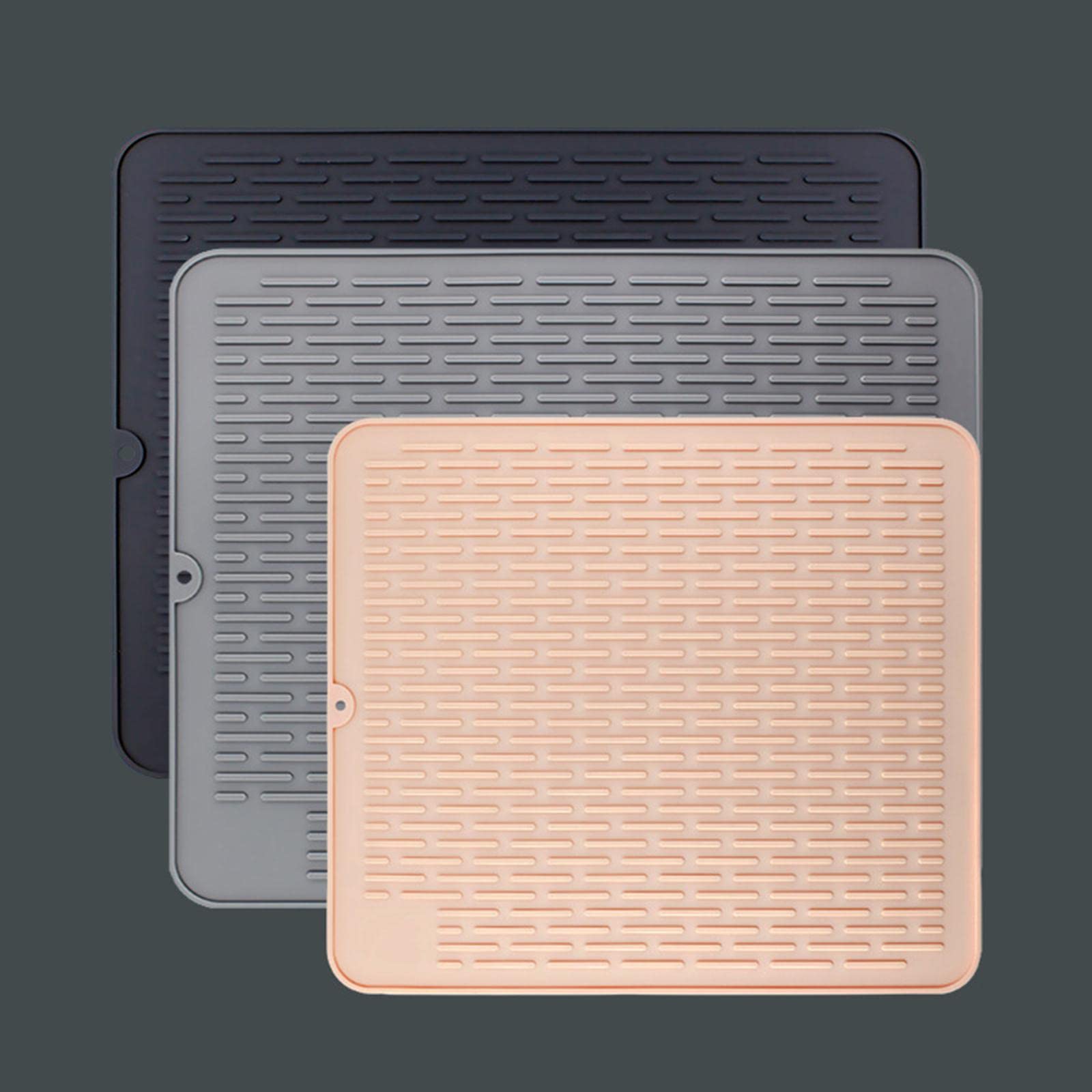 Heat Resistant Silicone Dish Drying Mat - 45x40cm Waterproof Kitchen Drain Pad & Pot Holder - Perfect for Countertop Protection, Drying Dishes, and Hot Cookware Handling (Black)