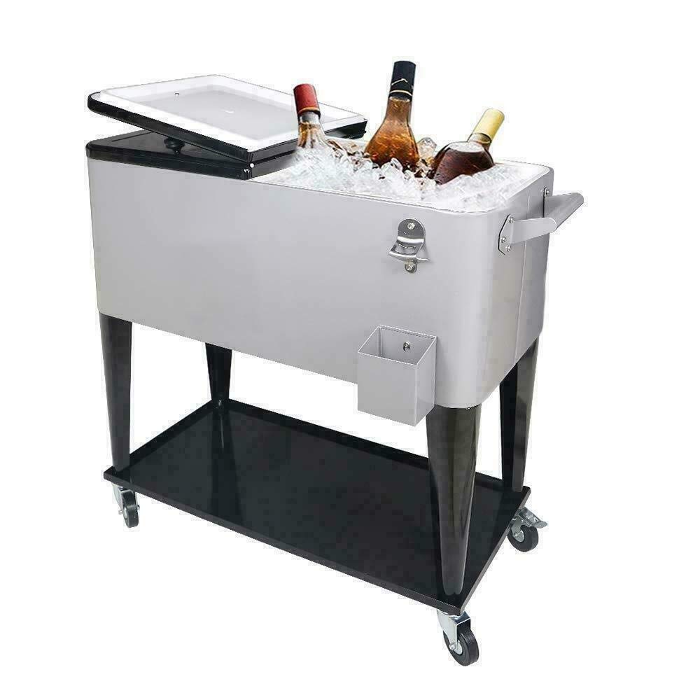 80QT Heavy-Duty Rolling Cooler Cart with Insulated Ice Chest - Outdoor Party, Camping, Tailgating & Patio Essentials - Portable Beverage & Food Storage for BBQs, Beach & Picnics
