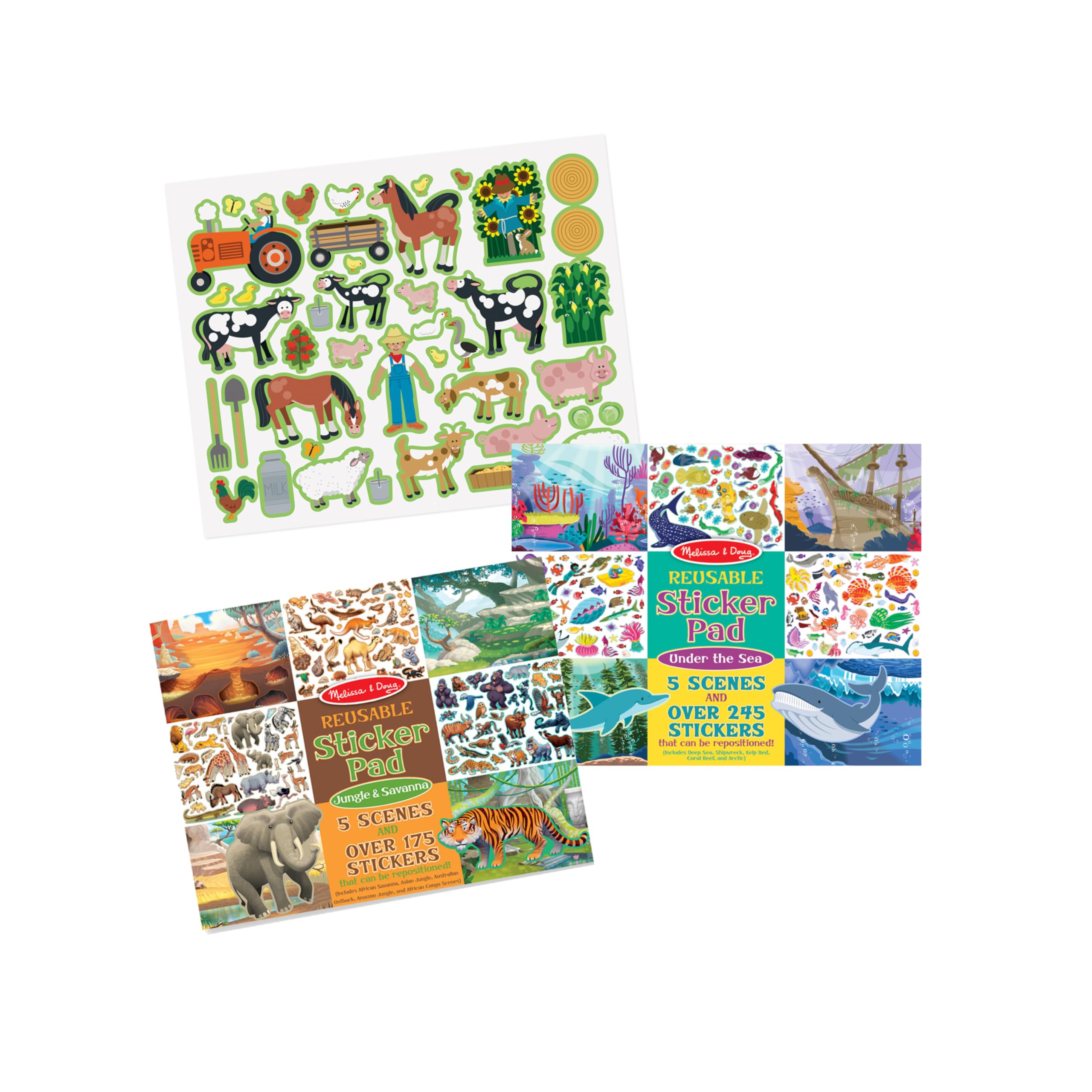 Melissa & Doug Reusable Sticker Pad Set - Jungle, Farm & Ocean Adventure Stickers for Kids Ages 3+ | Creative Art Activities, Crafts & Learning Fun | Perfect for Travel, Birthday Gifts & Preschool Playtime