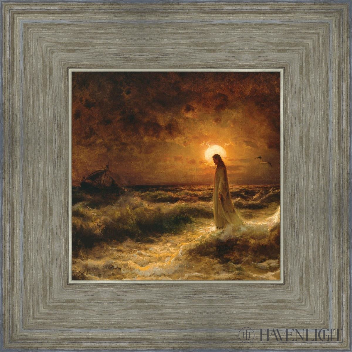 Christ Walking On The Water - Religious Wall Art Decor for Home, Church & Office - Inspirational Christian Painting for Faith-Based Interiors