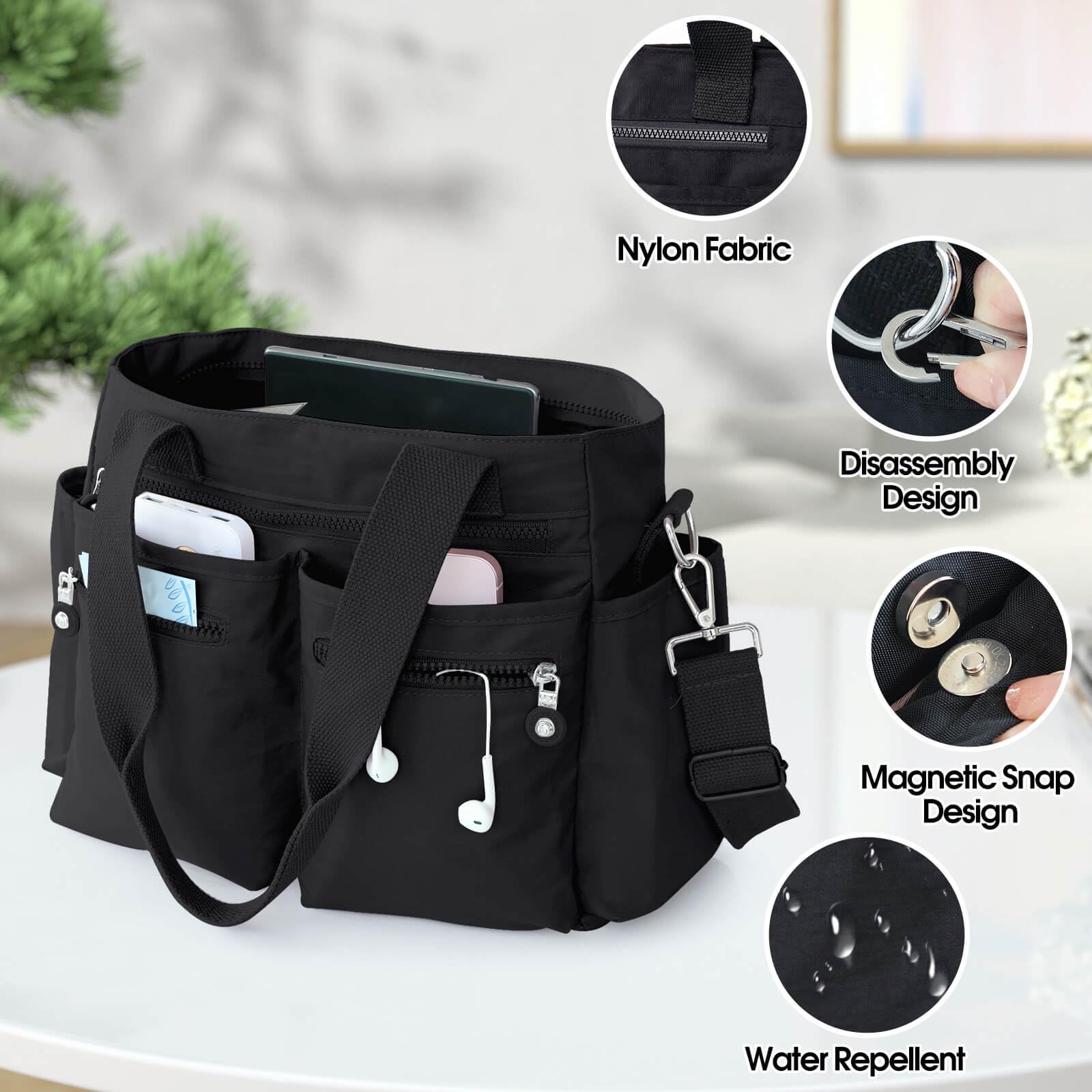 Waterproof Tote Bag with Zipper Pocket - Large Capacity Crossbody Shoulder Bag for Women, Durable Work Travel Tote - Perfect for Commuting, Shopping & Gym Essentials
