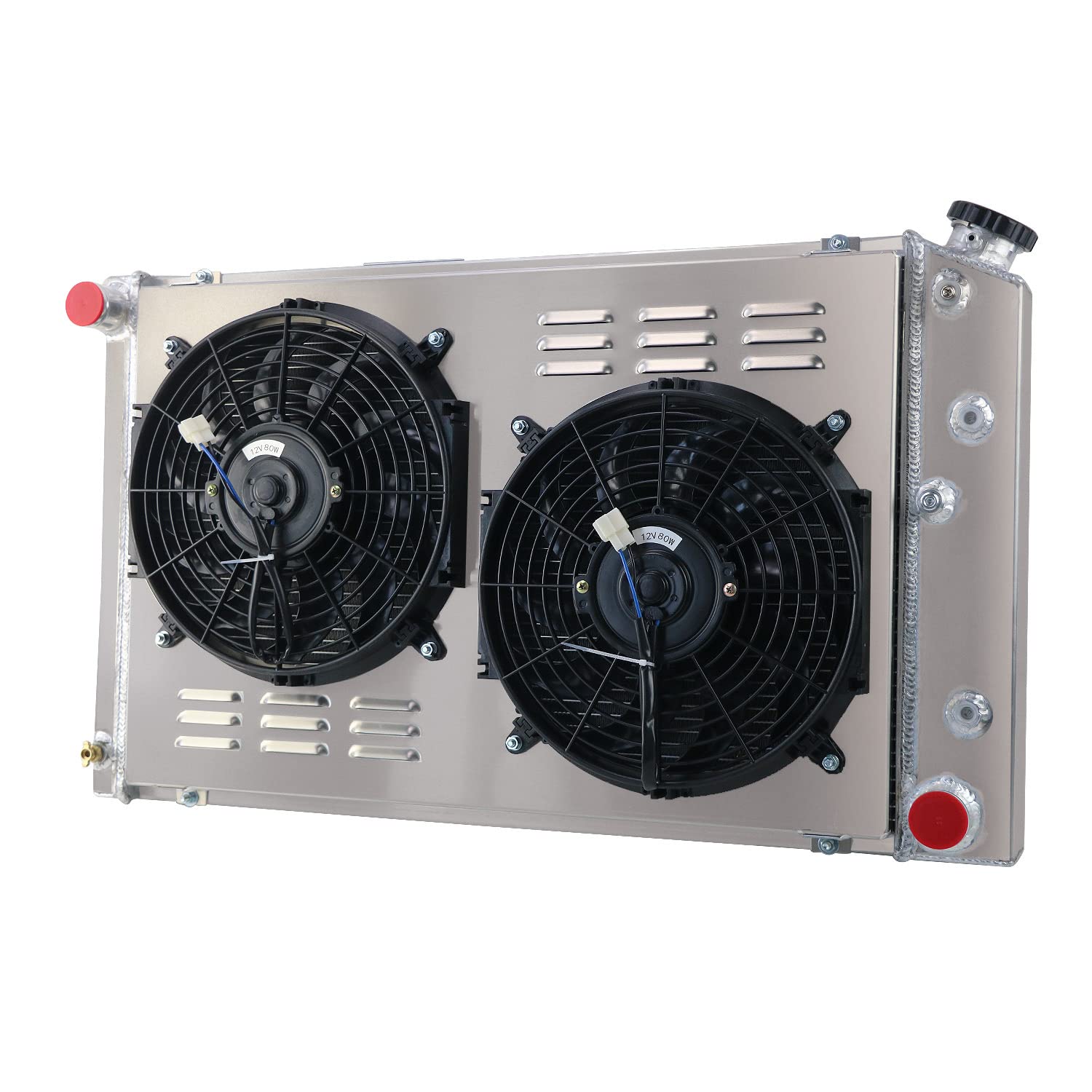 High-Performance 3 Row Aluminum Radiator with Fan Shroud & Relay Kit - Compatible with 1973-1980 Chevy/GMC C/K 10 20 30 Pickup Suburban, 1970-1981 Camaro, 1978-1987 Monte Carlo, 1978-1988 Cutlass Supreme & More - Perfect for Engine Cooling & Restoration Projects