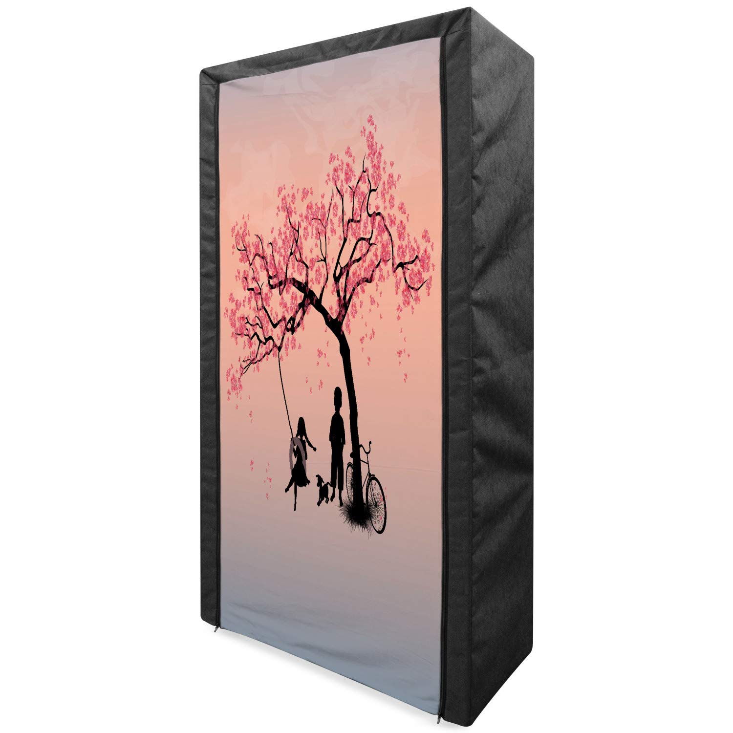 Ambesonne Portable Fabric Wardrobe with Shelves - Tree of Life & Cherry Blossom Spring Art Design, 33.5
