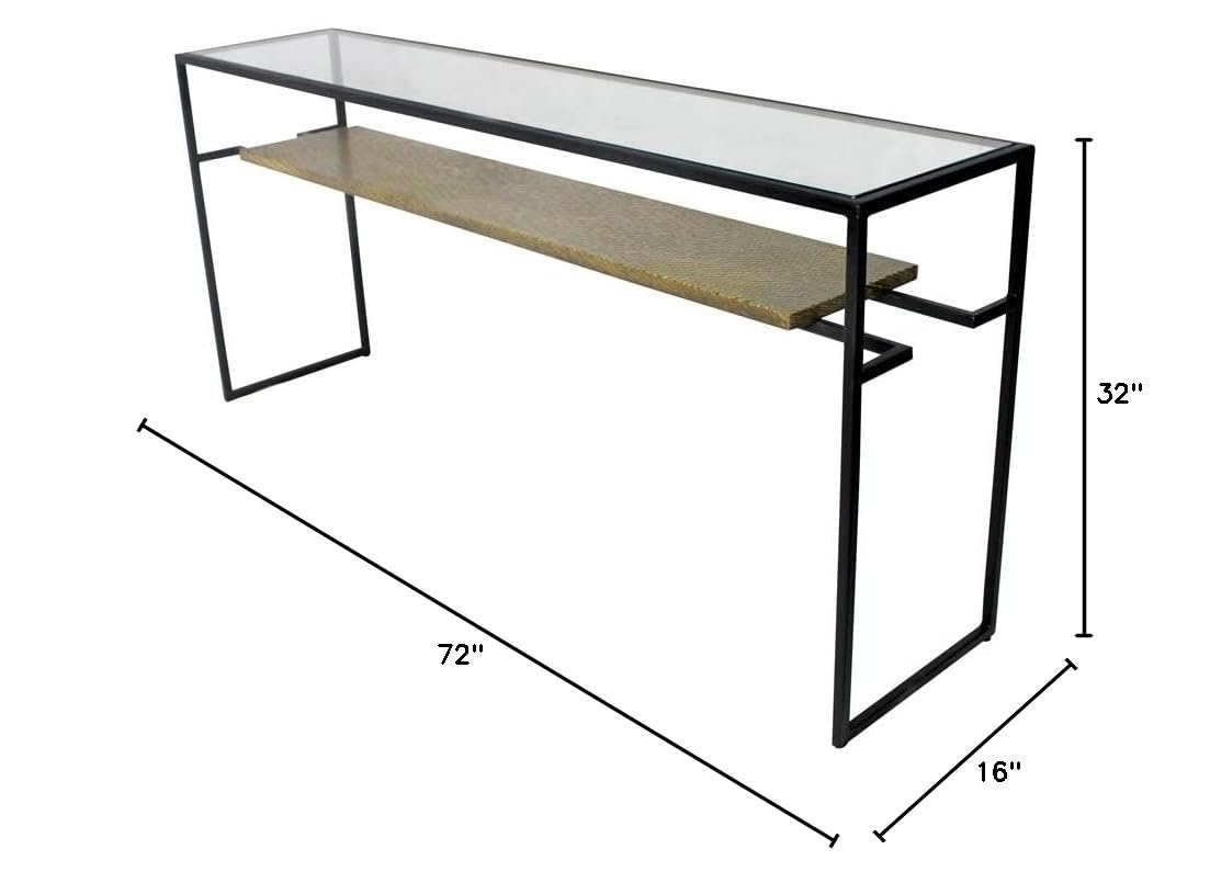 Moti Orlando Cooper Cast Iron Console Table with Brass Cladded Shelf - Elegant Entryway Table for Hallway, Living Room & Foyer Decor