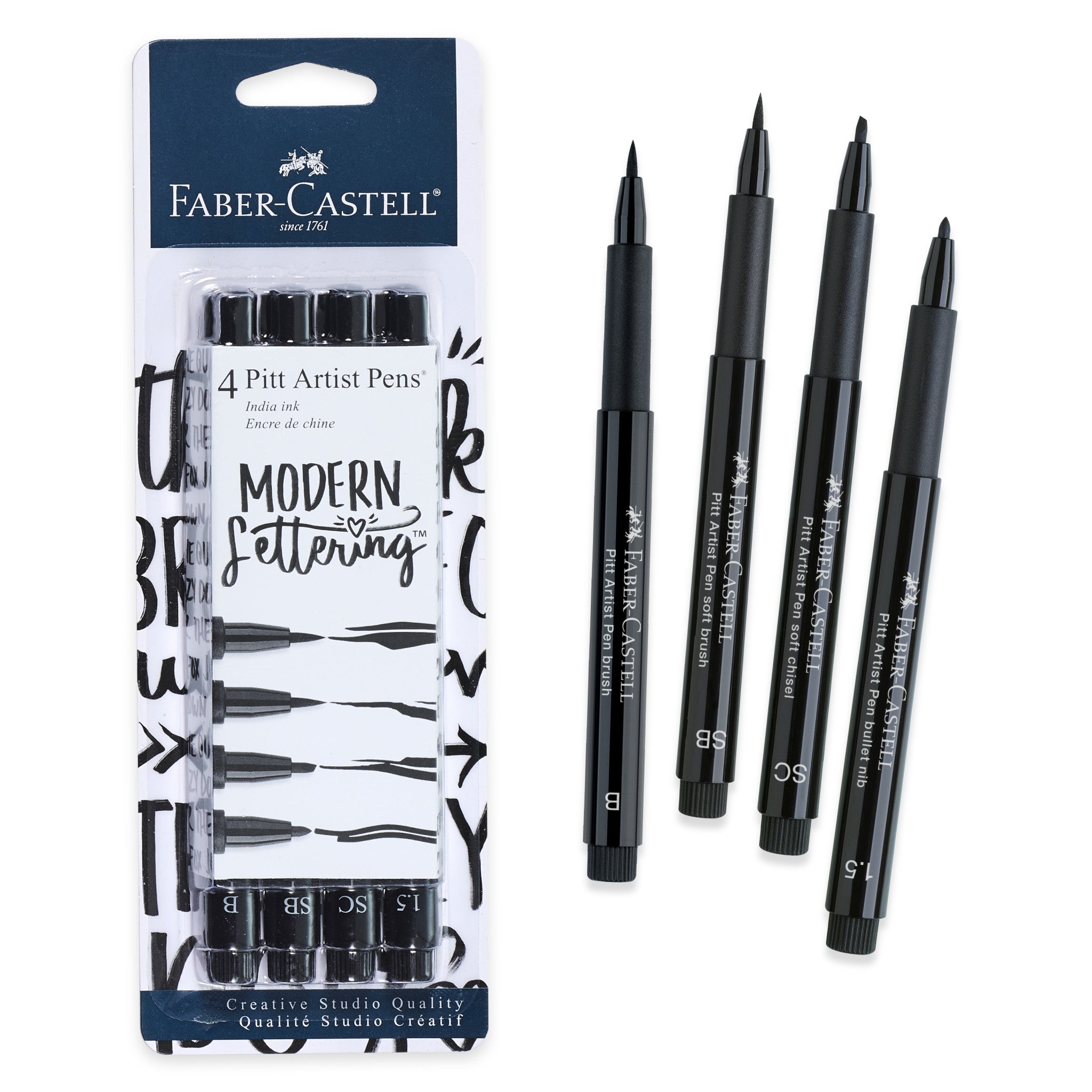 Pitt Artist Pen Set of 4 - #199 Black Calligraphy Pens for Modern Lettering & Illustration | Perfect for Sketching, Hand Lettering, Comic Art & Bullet Journaling (#770084)