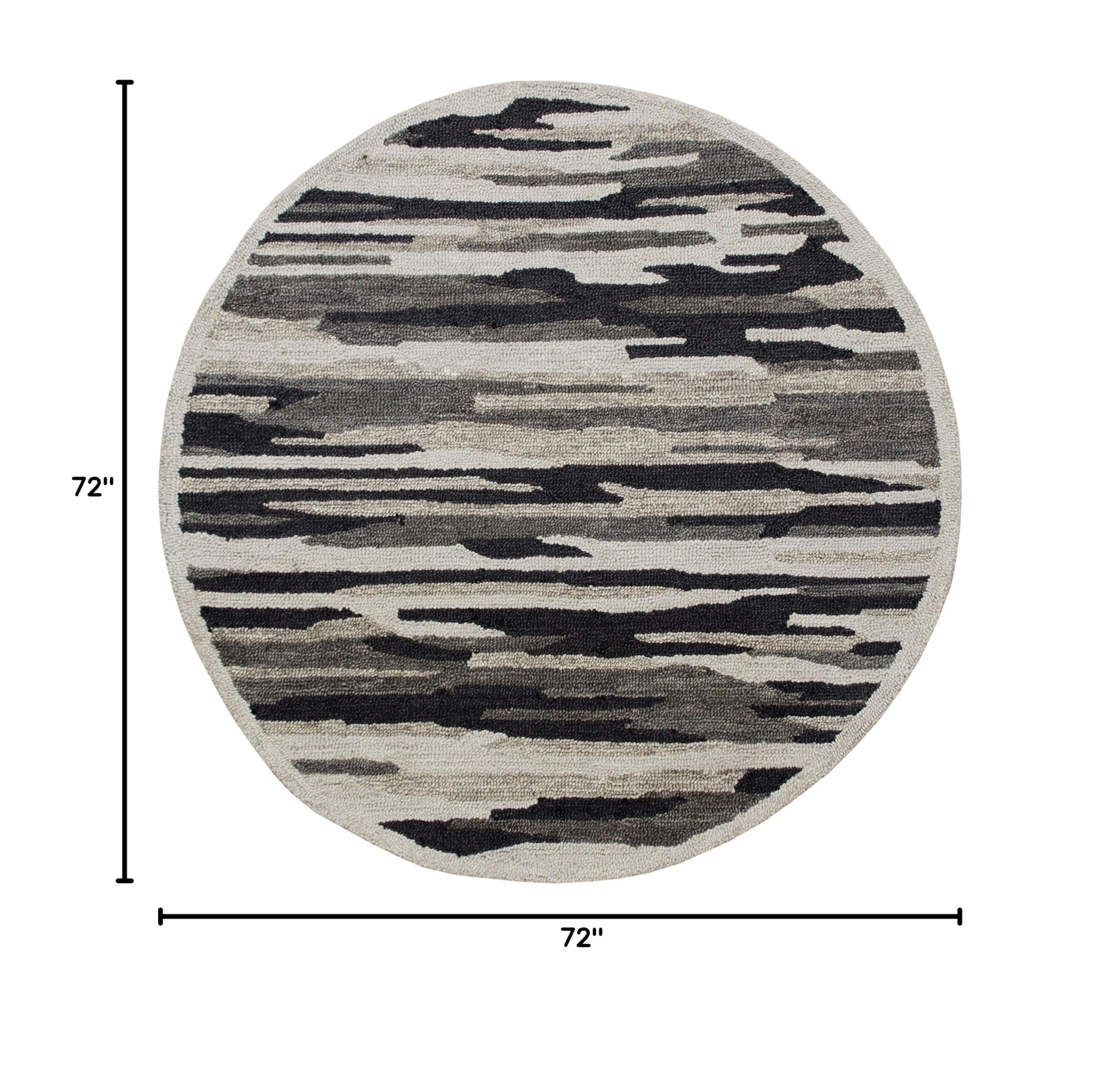 LR Home 6ft Round Indoor Natural Wool Area Rug - Hand Tufted Modern Farmhouse Boho Carpet for Bedroom, Living Room, Entryway, Playroom & Office Decor | Soft Black/Gray Home Accent Rug for Cozy Spaces & Stylish Interiors