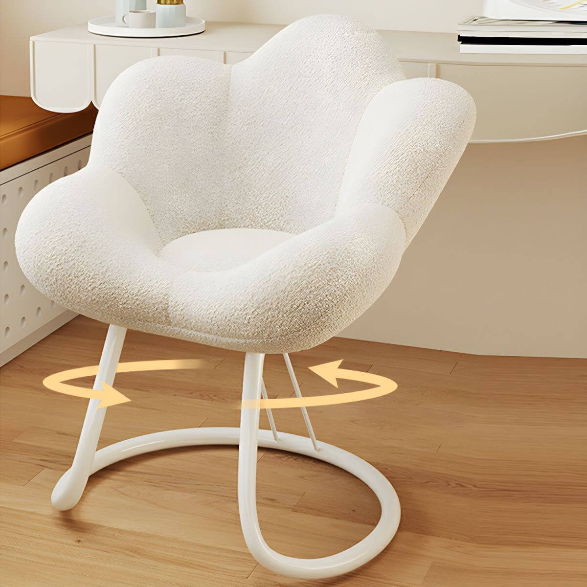 Modern Vanity Stool with Soft Lamb Wool Upholstery & Sturdy Metal Base - Perfect for Bedroom Dressing Table, Bathroom Makeup Area & Boudoir Decor