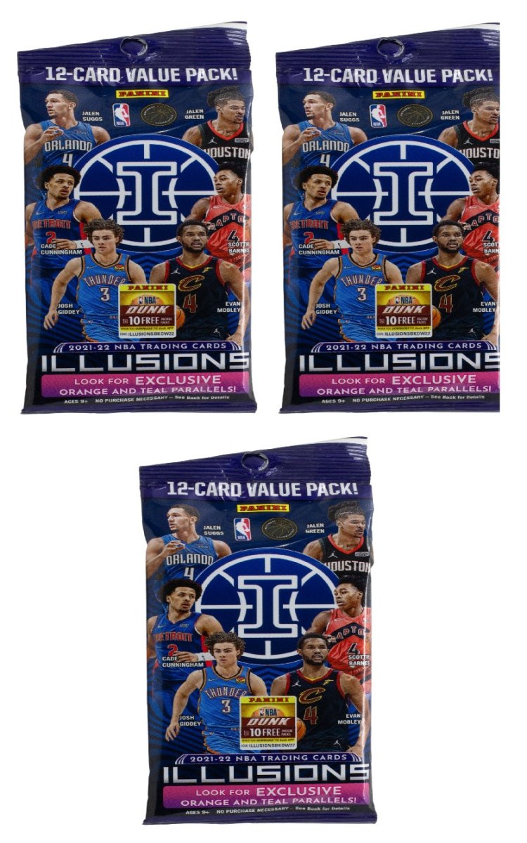 2021-2022 Panini Illusions NBA Basketball Trading Cards - Lot of 3 Value Packs | Collectible Sports Cards for Trading, Investing & Displaying in Your Man Cave or Sports Memorabilia Collection