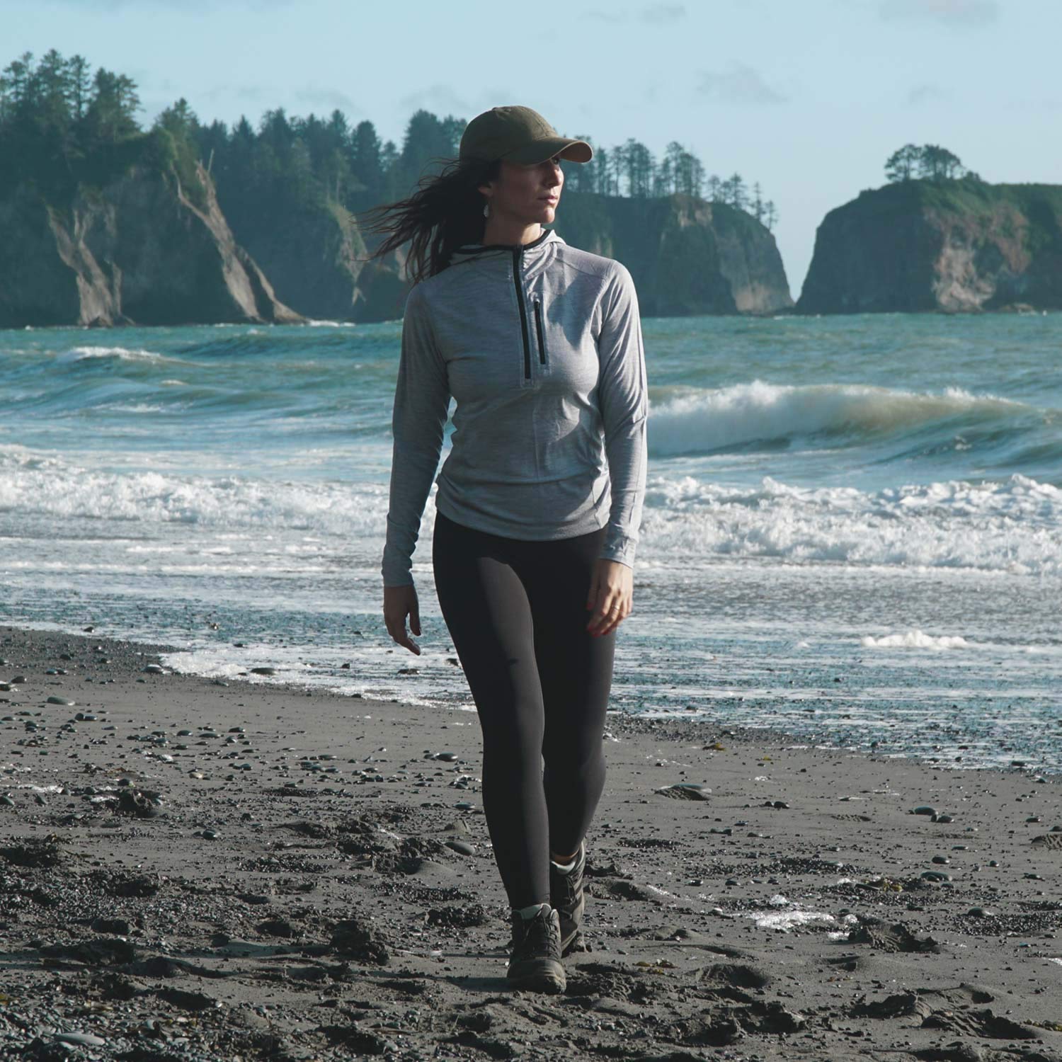 Women's Lightweight 1/4 Zip Sun Protection Hoodie - 84% Merino Wool for Hiking, Running & Outdoor Activities