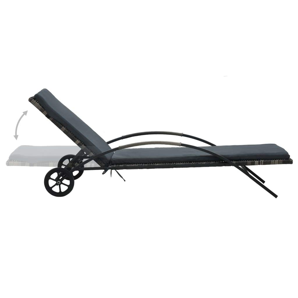 Premium FAMIROSA Sun Lounger with Cushion & Wheels - Durable Poly Rattan in Anthracite - Perfect for Poolside, Patio, and Outdoor Relaxation