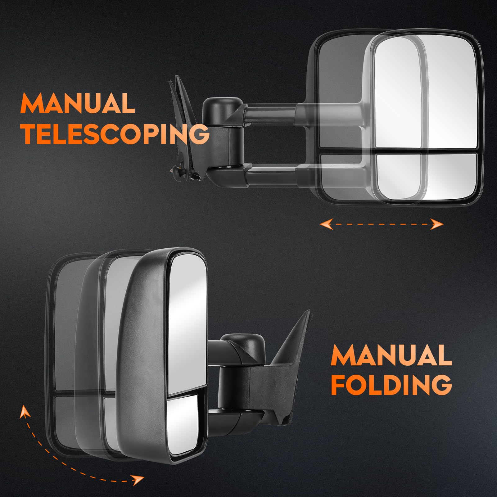 Youxmoto Manual Extending/Folding Towing Mirrors for 1999-2007 Chevy Silverado 1500 2500HD 3500HD, GMC Sierra 1500 2500HD 3500HD, Tahoe, Suburban, Avalanche & Yukon - Perfect for Pickup Trucks & Heavy-Duty Towing