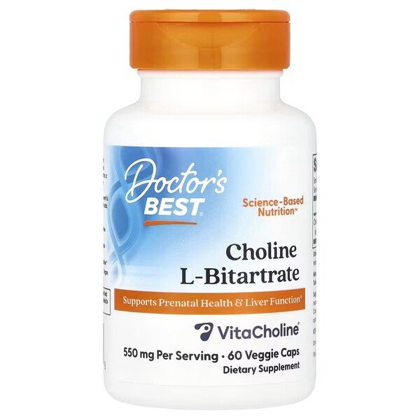 Doctor's Best Choline L-Bitartrate 60 Capsules - Supports Brain Health, Liver Function & Metabolism - Perfect for Cognitive Enhancement & Detox