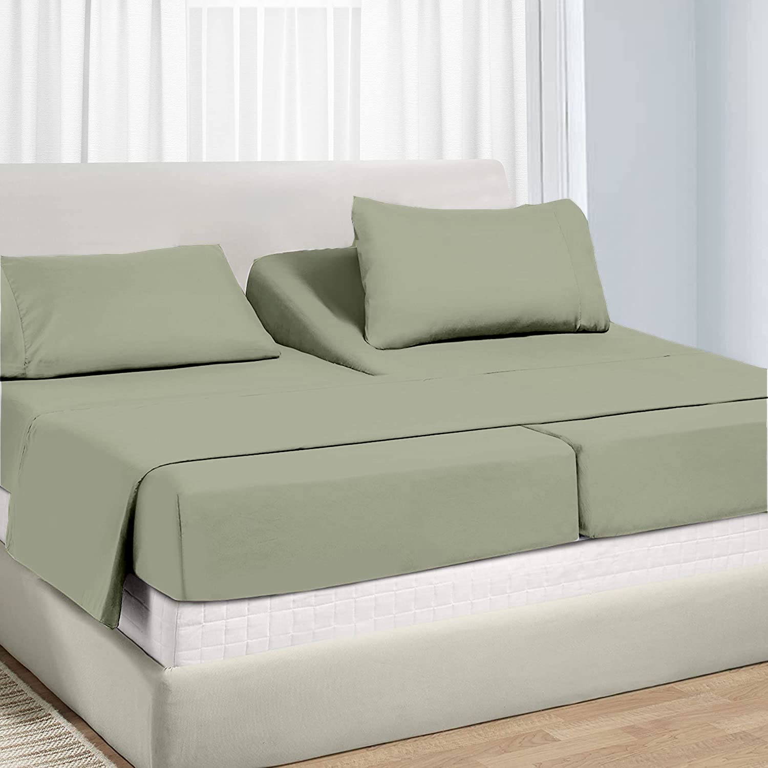 Split King Sheets for Adjustable Bed - 5 Piece Set with 16