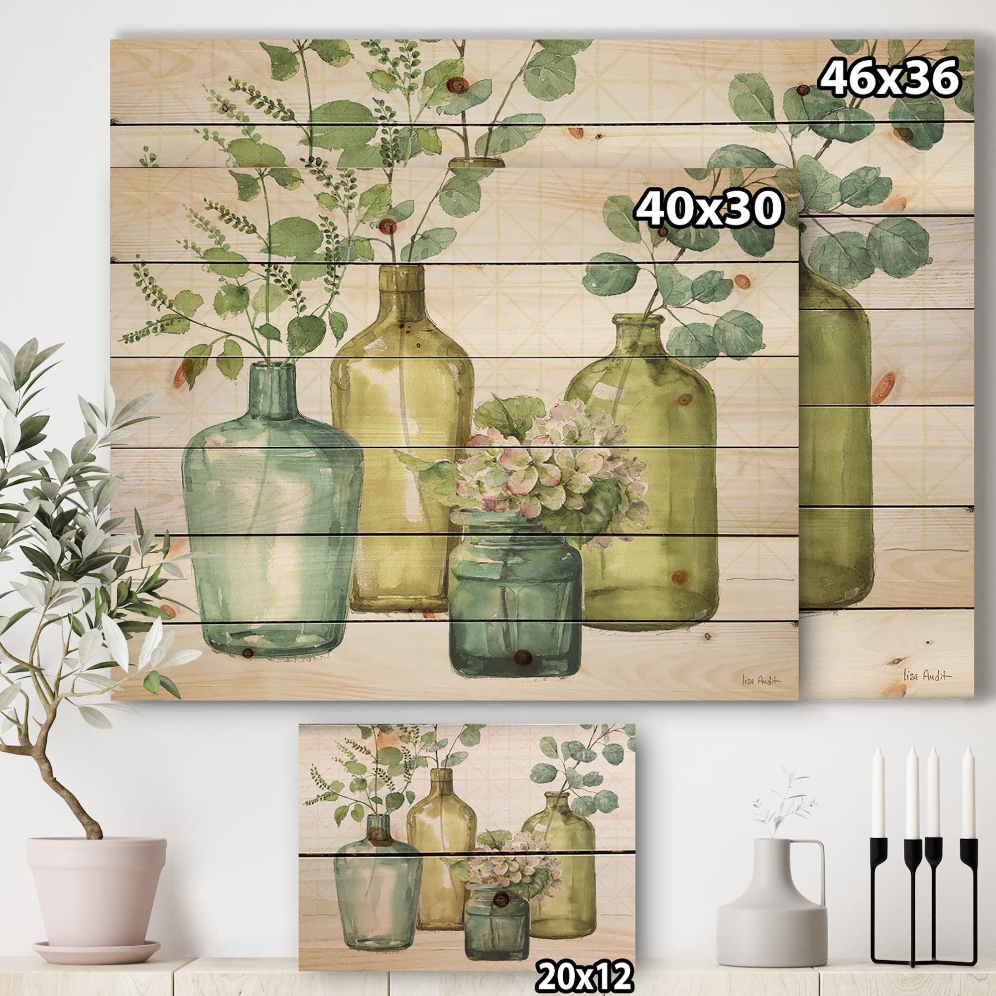 Mixed Botanical Green Leaves VIII Farmhouse Wood Wall Decor - Large Floral Wood Wall Art Panels Printed on Natural Pine - Perfect for Living Room, Bedroom & Home Office Decor