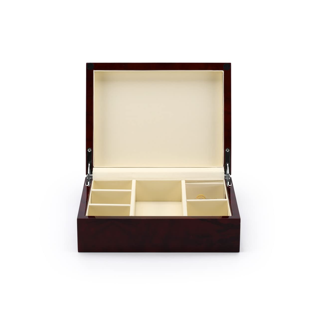 Contemporary 30-Note Hi-Gloss Burl Wood Finish Jewelry Music Box with Jingle Bells - Perfect for Christmas Gifts, Home Decor & Jewelry Storage