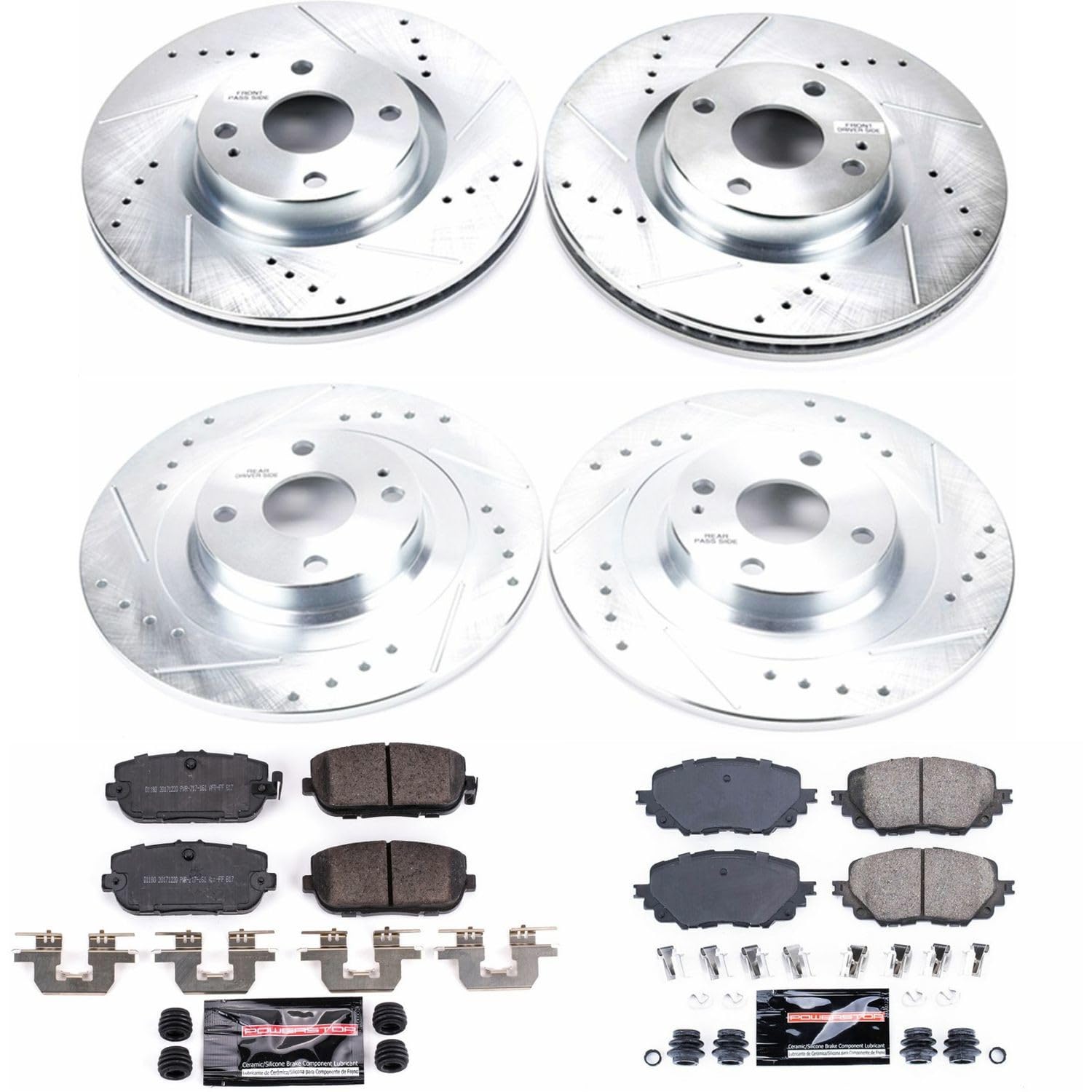 Power Stop K7359 Z23 Carbon Fiber Brake Pads & Drilled Slotted Rotors Kit - Compatible with Fiat 124 Spider (2017-2020) & Mazda MX-5 Miata (2016-2022) | High Performance Braking for Sports Cars & Track Driving