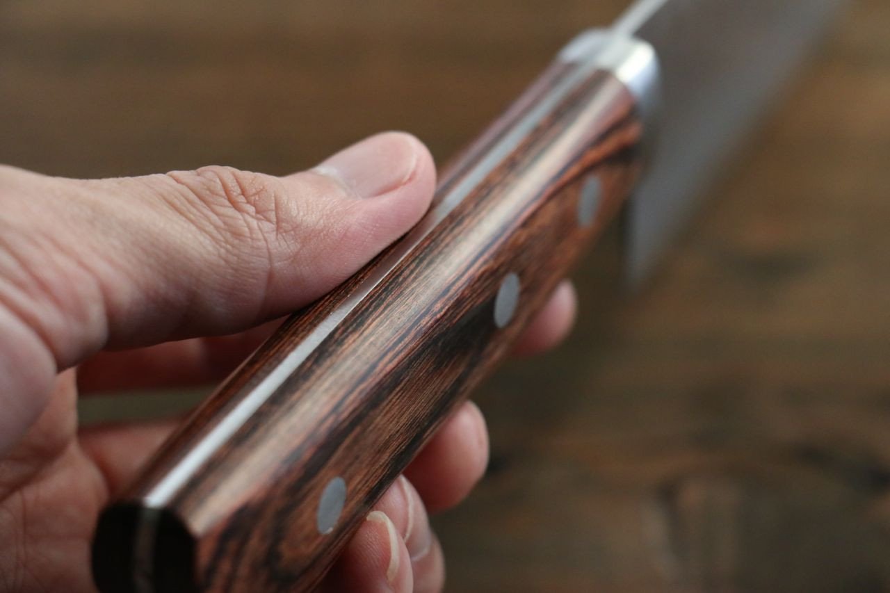 Kanetsune VG1 Hammered Santoku Knife 165mm - Japanese Mahogany Handle Chef Knife for Slicing, Dicing & Chopping Vegetables, Meat & Fish