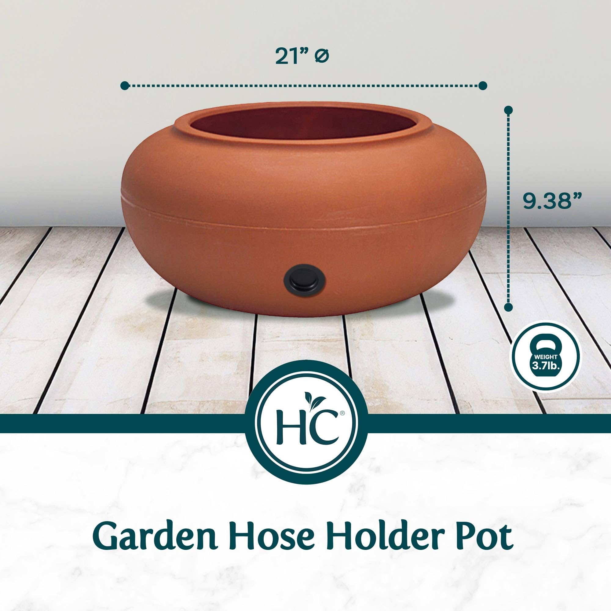 The HC Companies 21 Inch Lightweight Garden Hose Storage Pot - Holds 75-100 Ft Hoses, Terrazzo Series Design, Terra Cotta (2 Pack) - Perfect for Outdoor Garden, Yard, and Patio Organization
