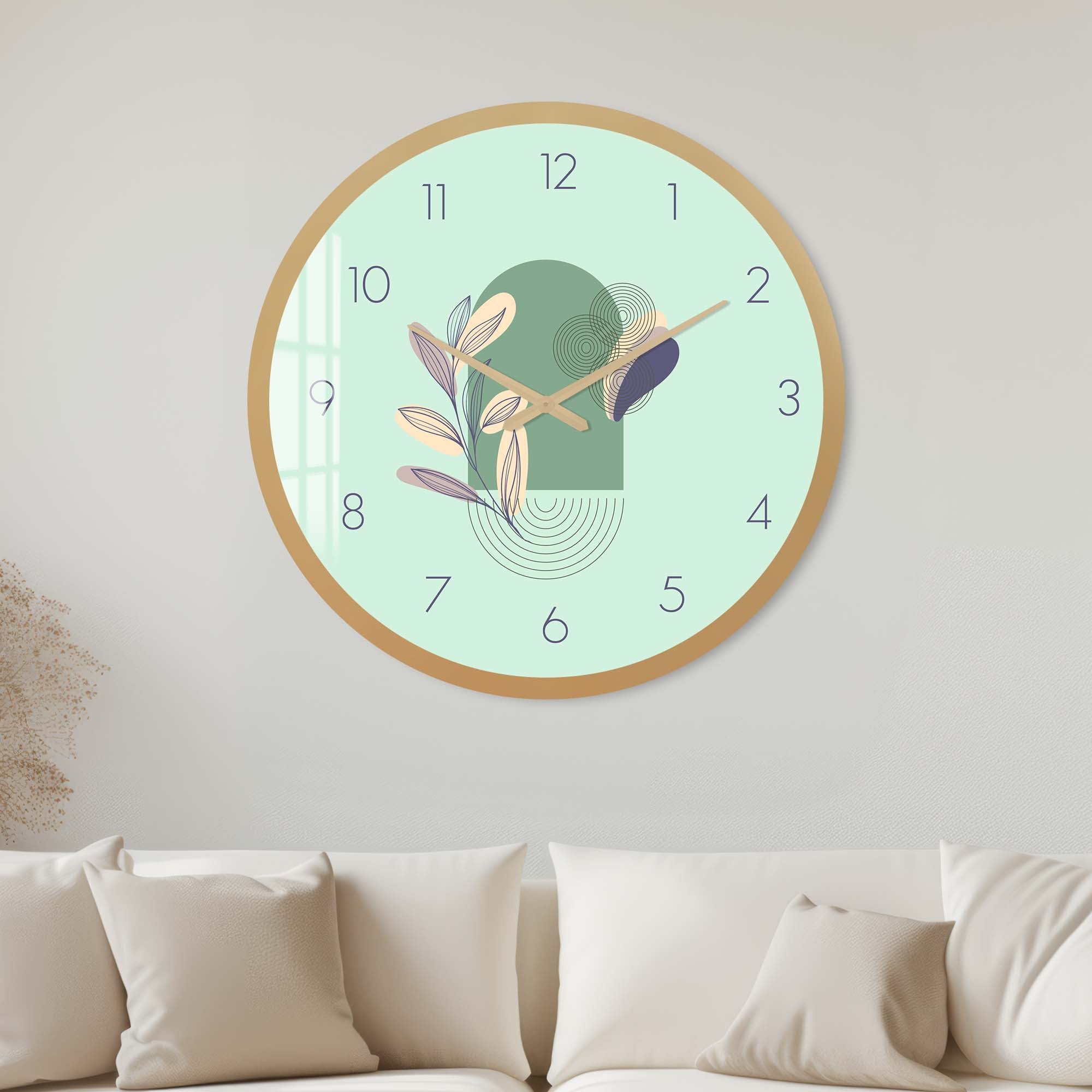 Lunaria Mint Glass Wall Clock - Modern Decorative Silent Non-Ticking Clock for Living Room, Bedroom, Office & Kitchen