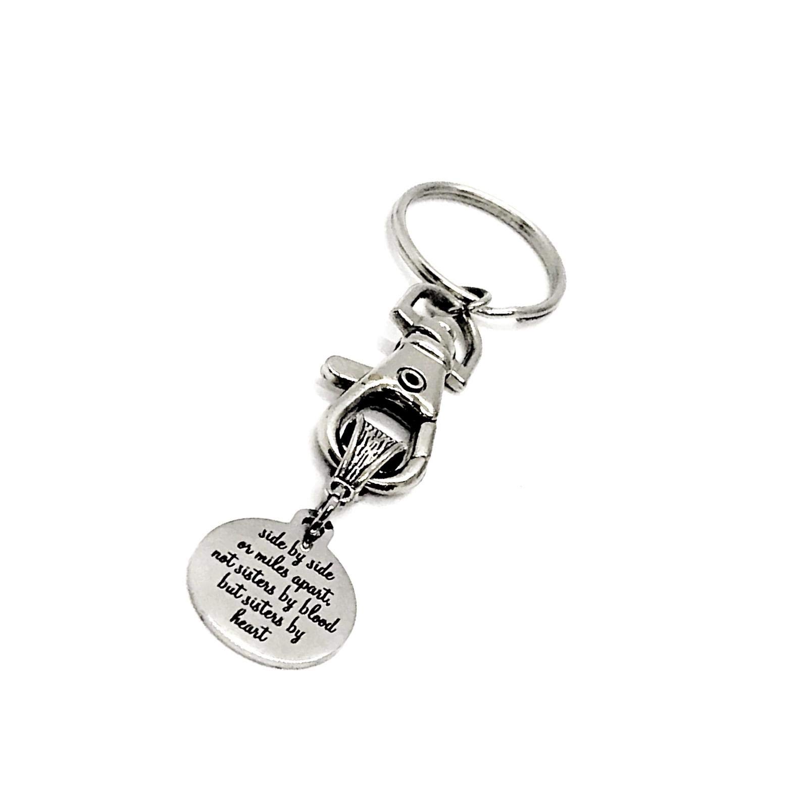 Best Friend Keychain Gift - Side by Side or Miles Apart, Not Sisters by Blood but Sisters by Heart - Perfect for Sister-in-Law, Long Distance Friends & BFFs - Great for Birthdays, Anniversaries & Special Occasions