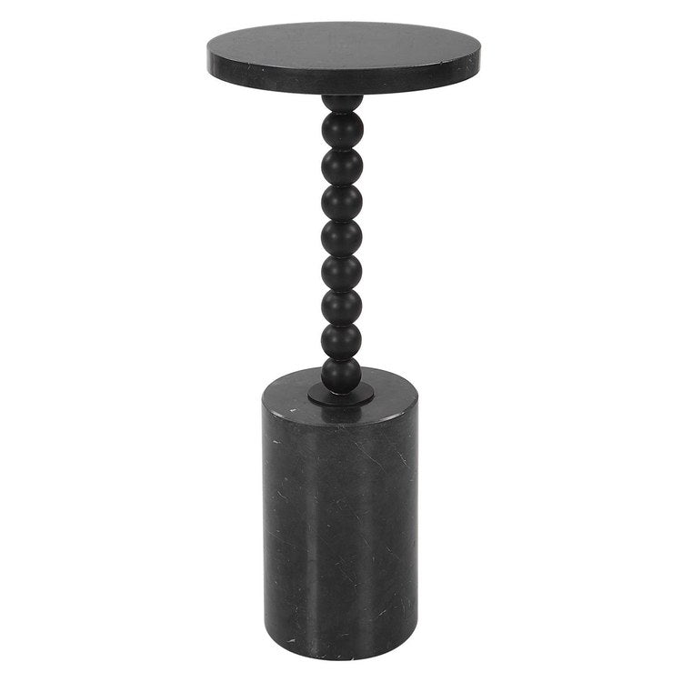 10 x 24 Inch Satin Black Accent Table with Beaded Drink Holder - Perfect for Living Room, Bedroom, or Office Decor