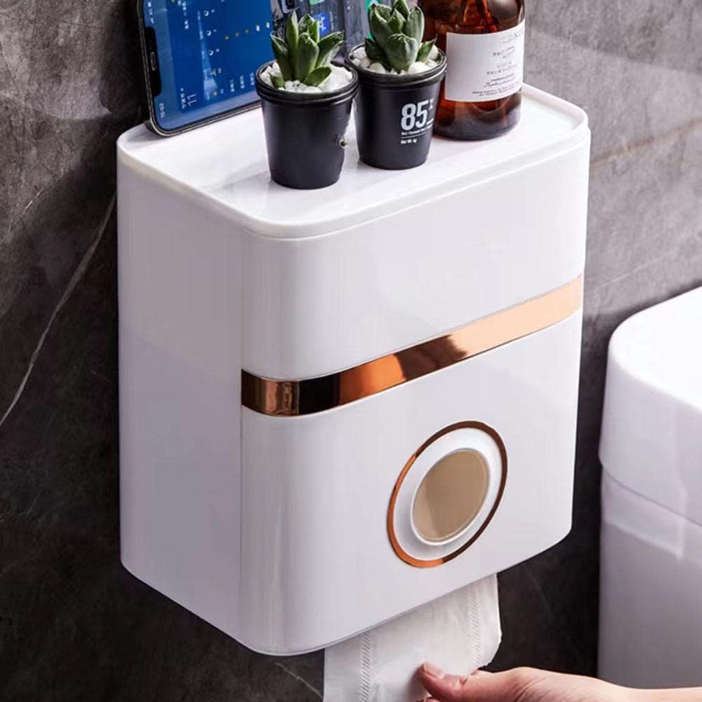 Large-Capacity Wall-Mounted Tissue Box Holder with Storage - Waterproof Self-Adhesive Bathroom & Kitchen Organizer - No-Drill Space-Saving Design for Toilet Paper & Tissues - Perfect for Small Spaces, RVs & Office Use