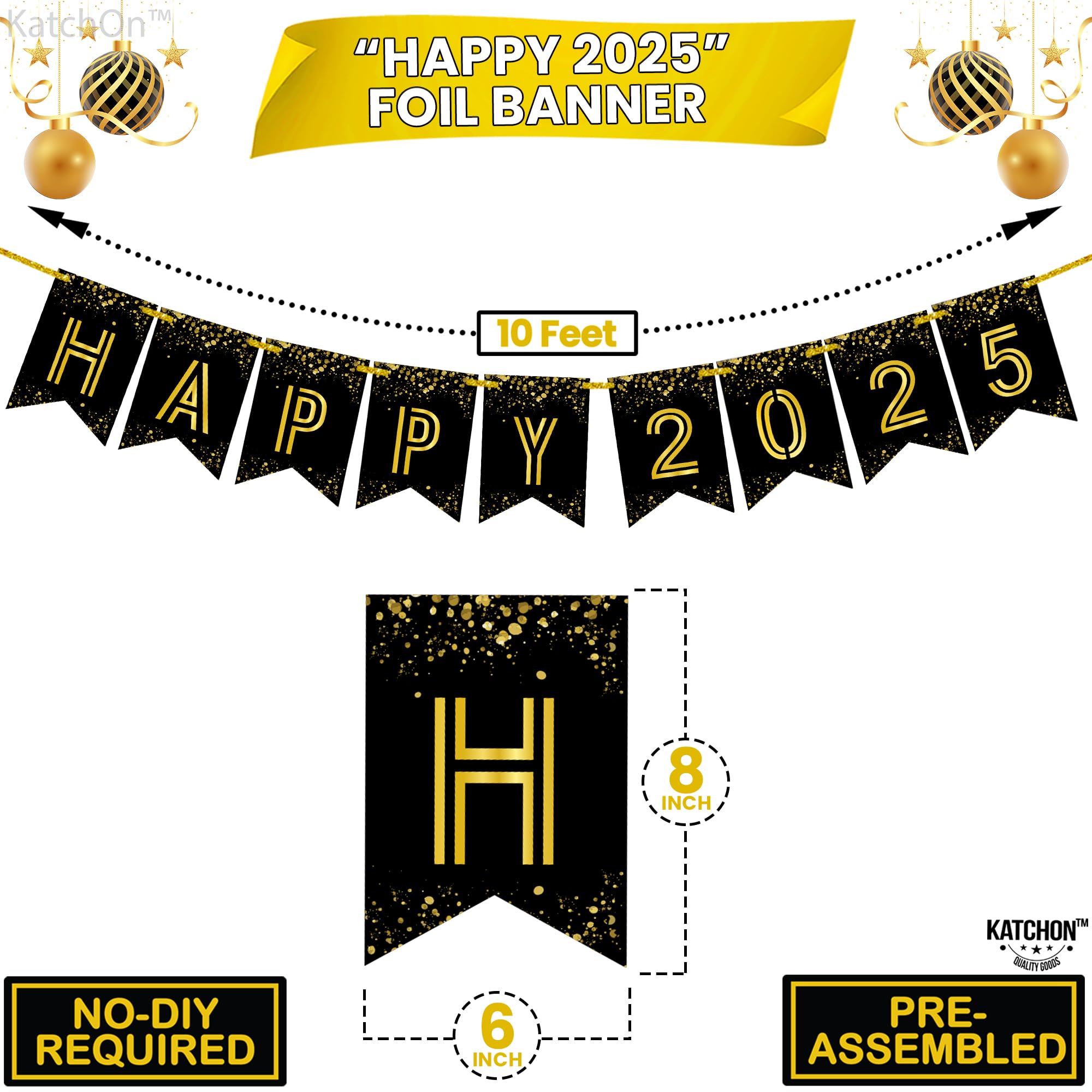 Katchon 10 Feet Shiny Graduation Banner 2025 - Black Gold Large Graduation Sign for Class of 2025 Decorations | No DIY | Perfect for Graduation Parties, School Events & Photo Backdrops