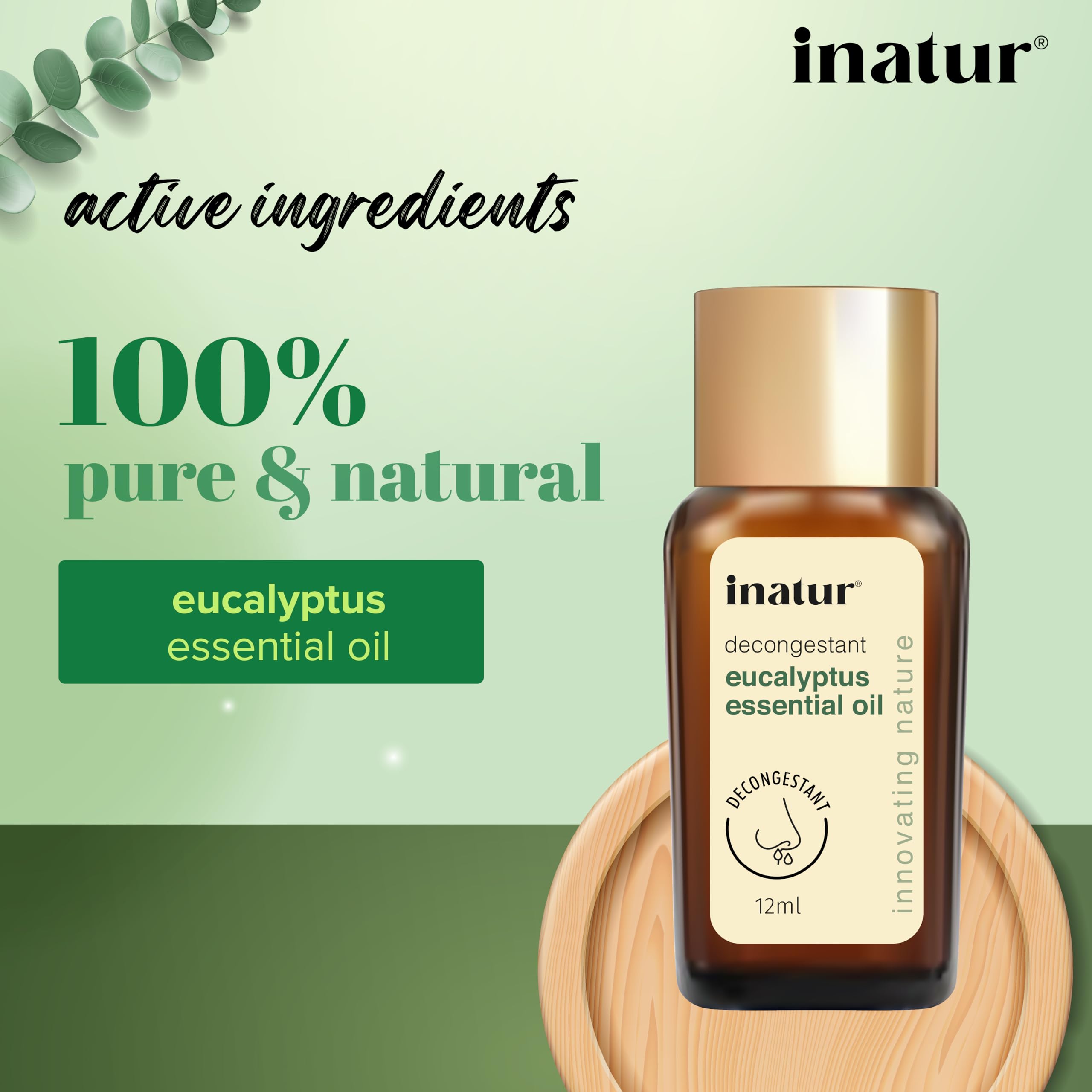 100% Pure Natural Eucalyptus Essential Oil - Therapeutic Grade, Undiluted, No Additives | 12ml for Aromatherapy, Diffuser, Massage & Skin Care