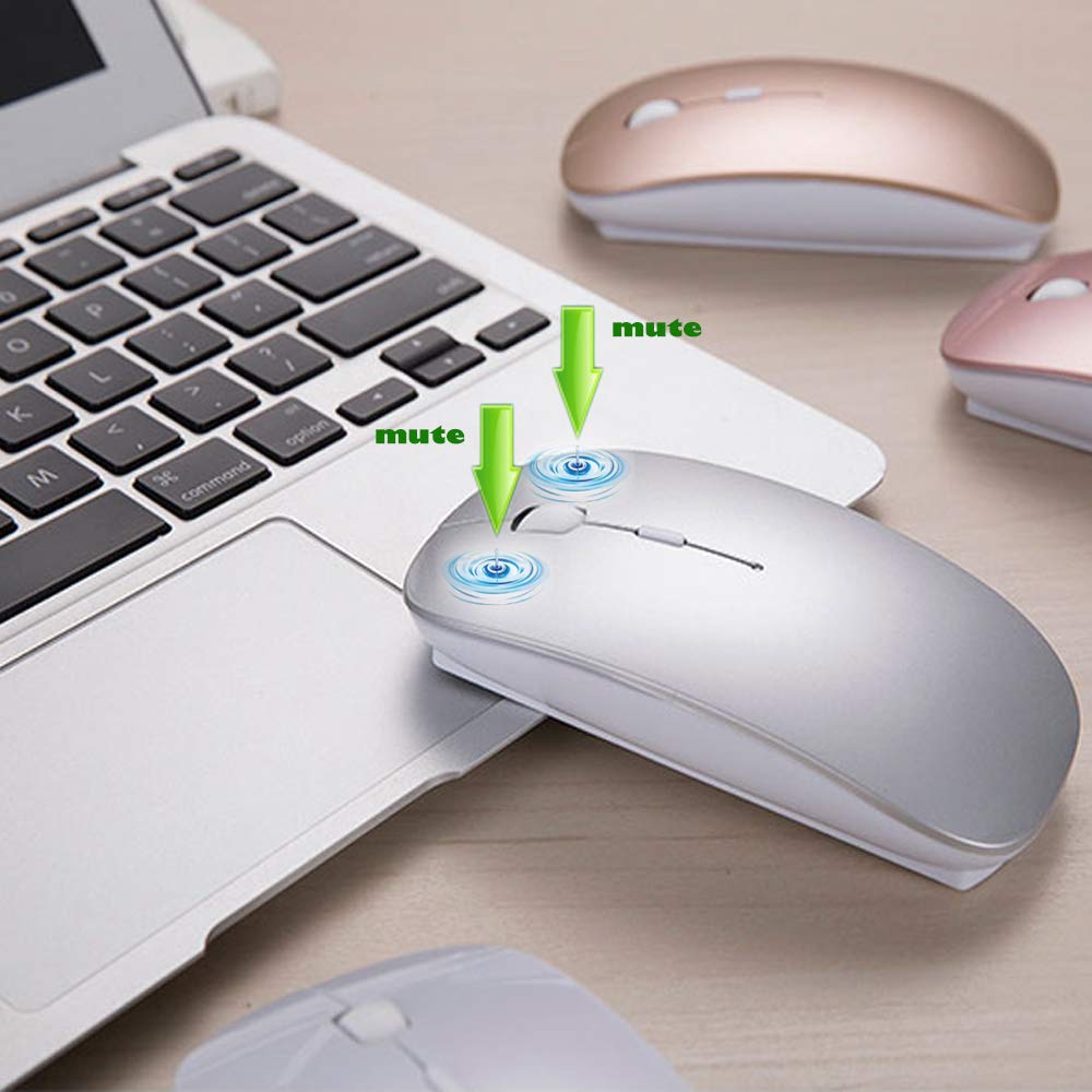 Rechargeable Bluetooth Mouse for MacBook Air/Pro, iPad, Laptop, PC & Chromebook - Wireless Computer Mouse with Long Battery Life (Silver) | Perfect for Office Work, Home Use & Travel