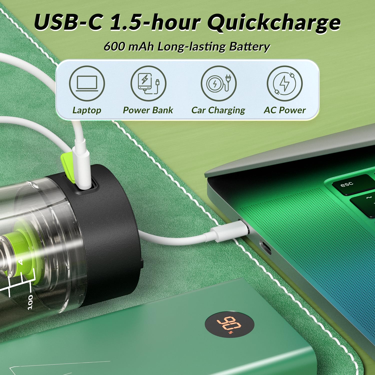 HeaDot Electric Protein Shaker Bottle 24oz - Rechargeable USB-C Blender Cup for Protein Powder & Supplements - BPA-Free Tritan Material - Perfect for Gym, Workout & Post-Training Recovery (Green)