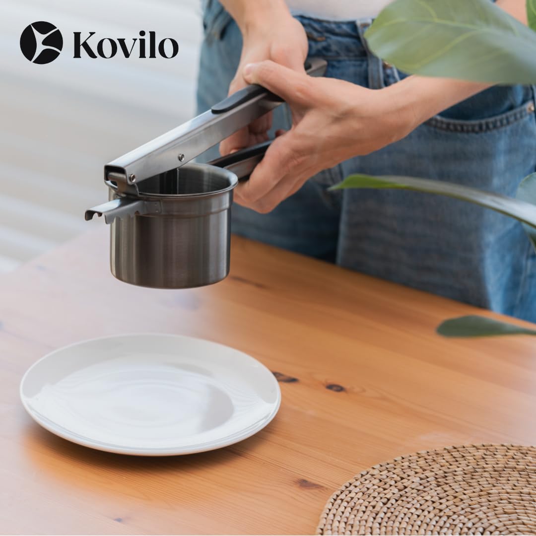 Stainless Steel Potato Ricer - Durable Kitchen Tool for Mashing & Grating Potatoes - Perfect for Mashed Potatoes, Baby Food & Baking - by Kovilo