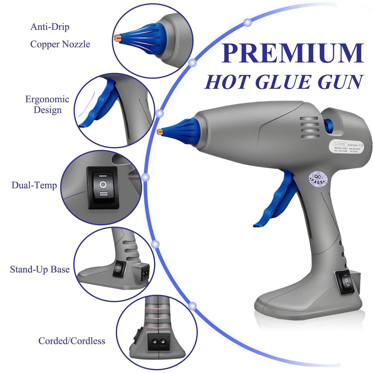 BLEDS 80W & 120W High Temperature Hot Glue Gun - Full Size Anti-Drip Glue Gun with Stand & 12 Glue Sticks - Perfect for DIY Crafts, Home Decor, Office Projects & Quick Repairs - Ideal for Woodworking, Scrapbooking & Fabric Bonding