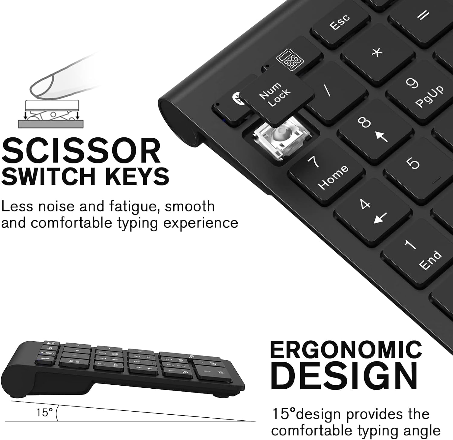 Wireless Numeric Keypad Bluetooth 5.0 - Portable 22-Key Mini Calculator for Laptop, PC & Surface Pro - Office & Home Use