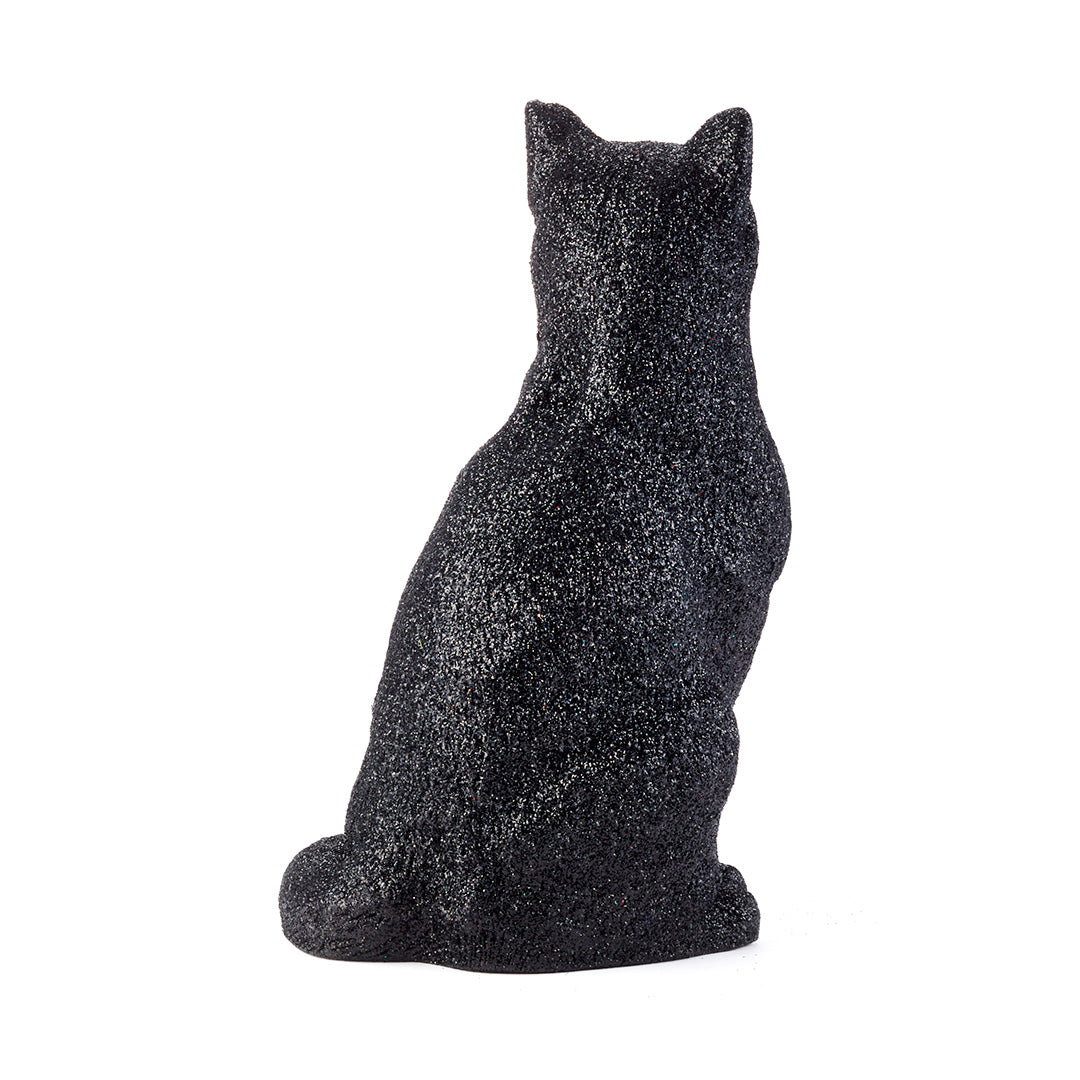 Black Glitter Sitting Cat Statue - Elegant Home Decor for Living Room, Bedroom & Office | Perfect Gift for Cat Lovers