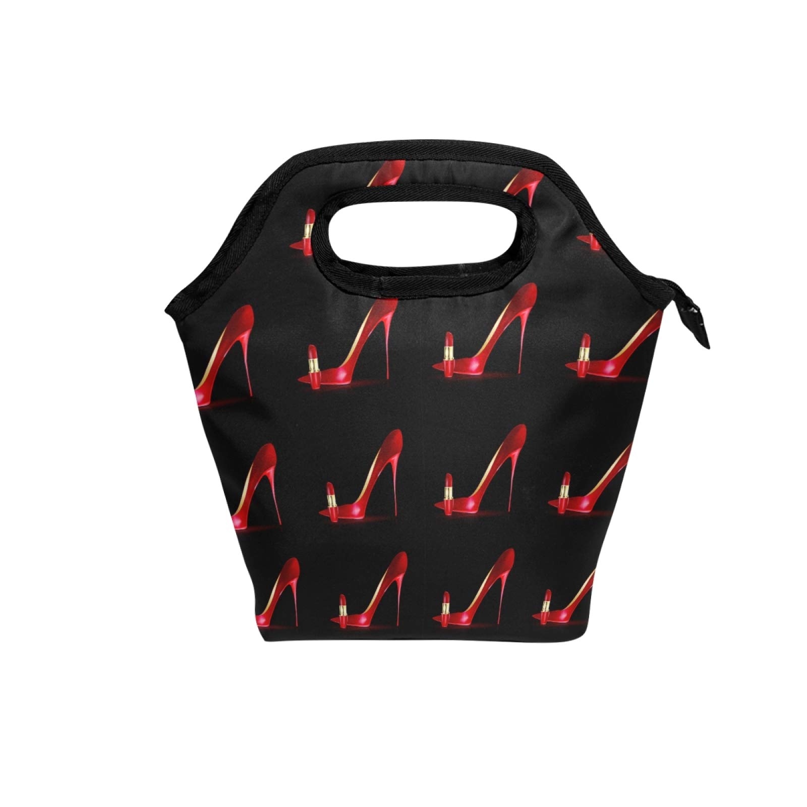 Stylish Red High Heel Lipstick Print Insulated Lunch Tote Bag - Thermal Reusable Cooler Bag for Picnic, School, Travel, Work & Office - Portable Handbag for Women