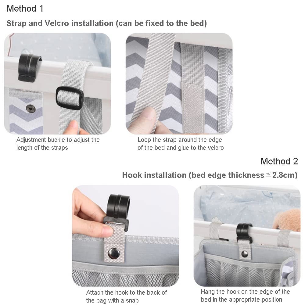 DZOZO Hanging Diaper Caddy Organizer - Baby Nappy Storage Rack for Crib, Nursery & Travel - Multifunctional Diaper Holder with Pockets for Wipes, Creams & Essentials - Perfect for New Parents & Baby Showers