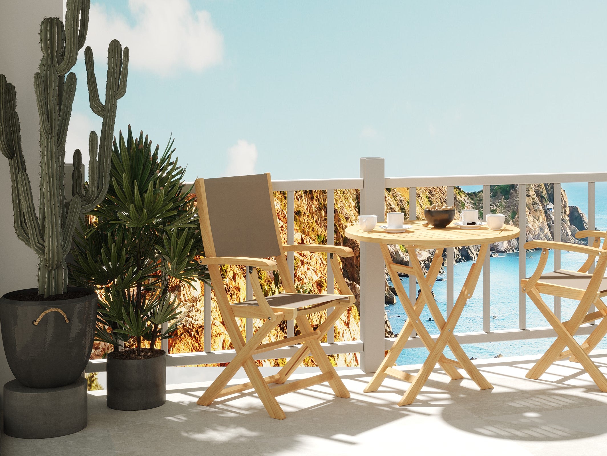 Lucas Teak Outdoor Folding Armchair - Waterproof Patio Dining Chair in Taupe for Garden, Poolside & Backyard Relaxation