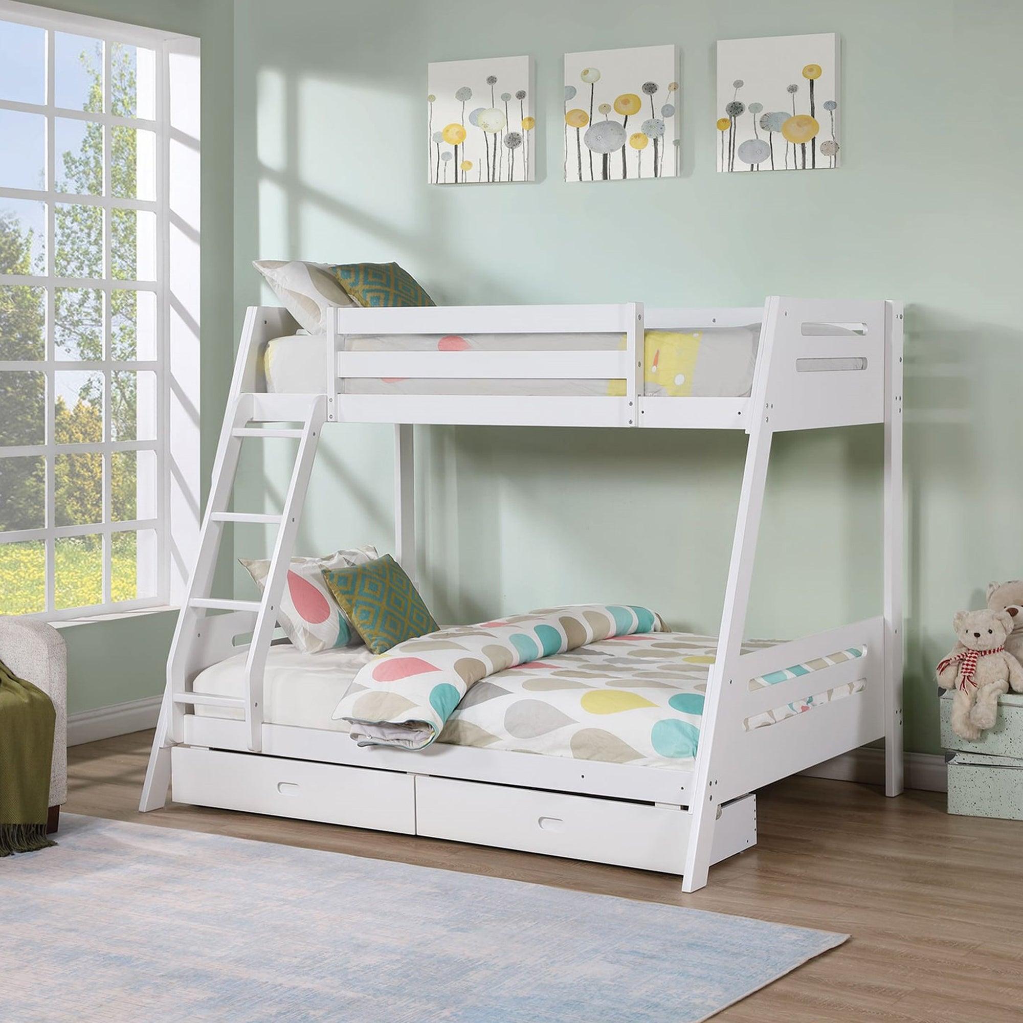 Solid Wood Twin/Full Bunk Bed with Reversible Angled Ladder & Underbed Drawers - Sturdy Kids Bunk Bed for Small Spaces, Bedroom & Guest Room - Perfect for Siblings, Sleepovers & Space Saving