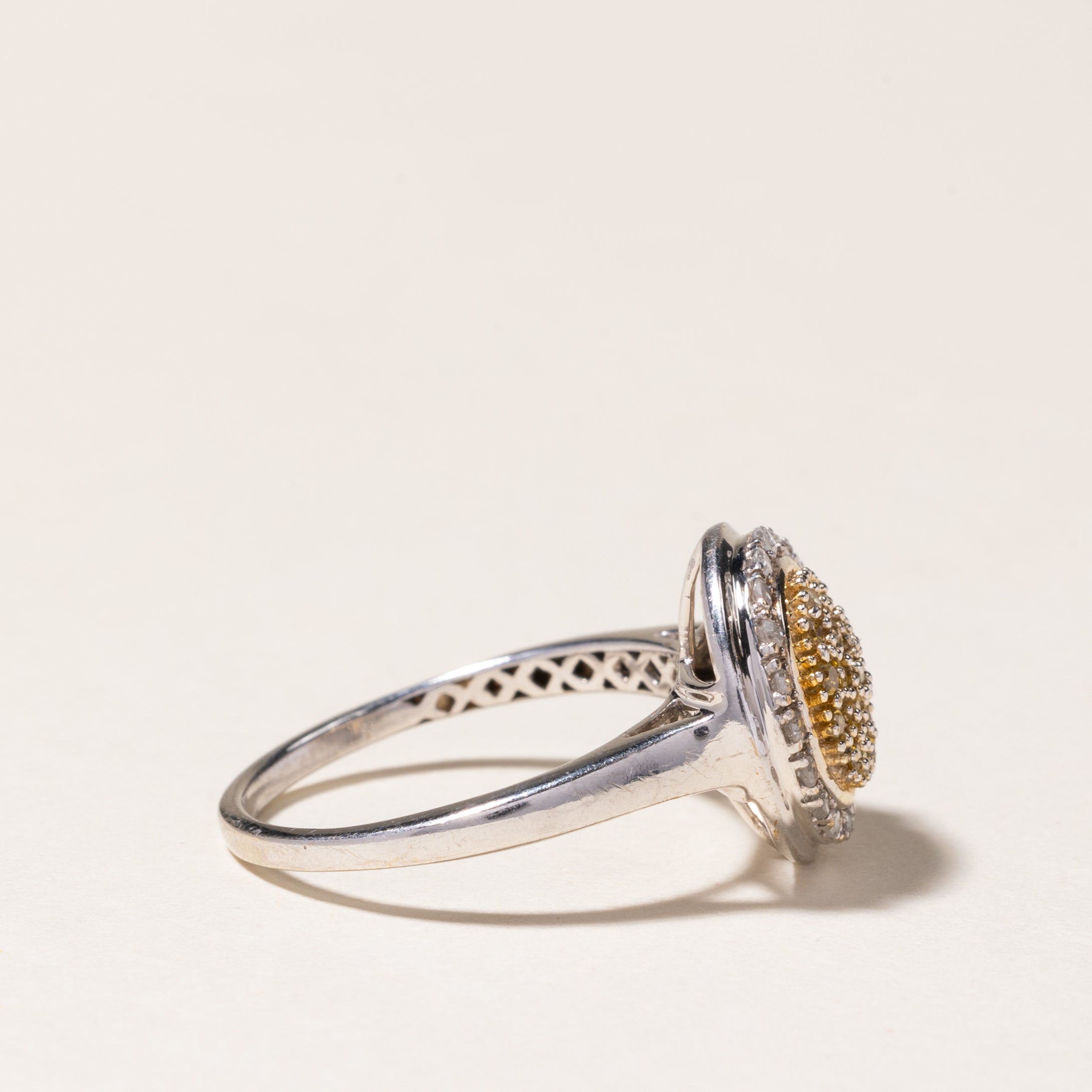 Exquisite Yellow & White Diamond Cluster Halo Ring | 0.29ctw Total Weight | 0.20ctw Center Stone | Size 6.75 | Elegant Engagement, Wedding, Anniversary Gift for Her | Perfect for Proposals, Special Occasions & Everyday Luxury